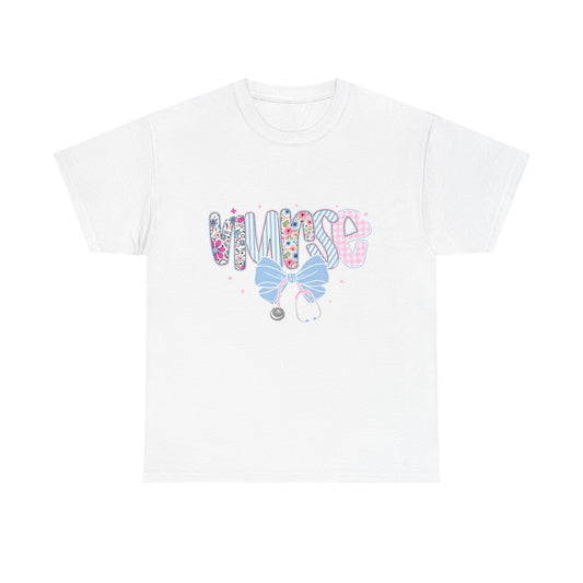 Women's Nurse Life Tee — Cute Floral 'NURSE' Bow Scrubs Graphic T-Shirt