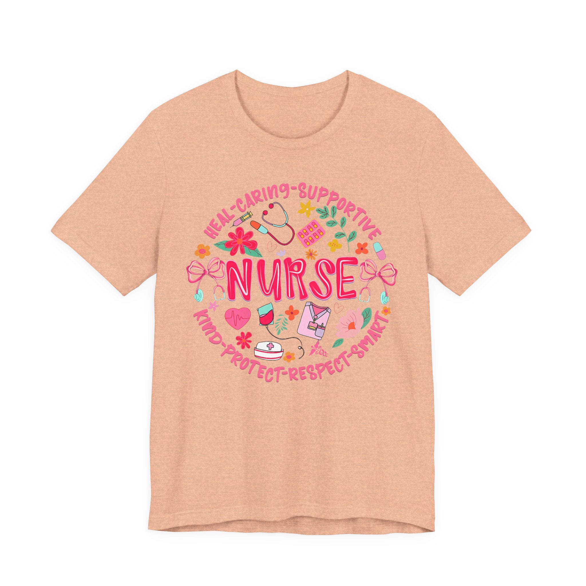 Nurse Floral Badge T‑Shirt — Caring Supportive Kind Protector Tee