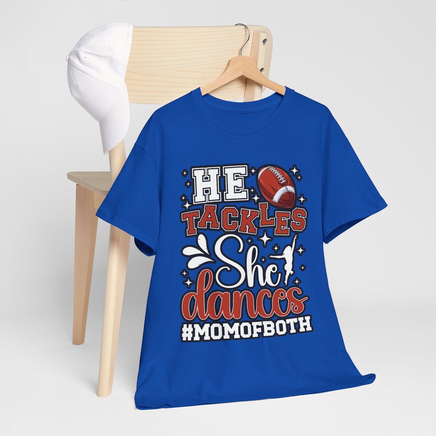 Mom of Both Football & Dance T-Shirt – "He Tackles, She Dances" #MOMOFBOTH