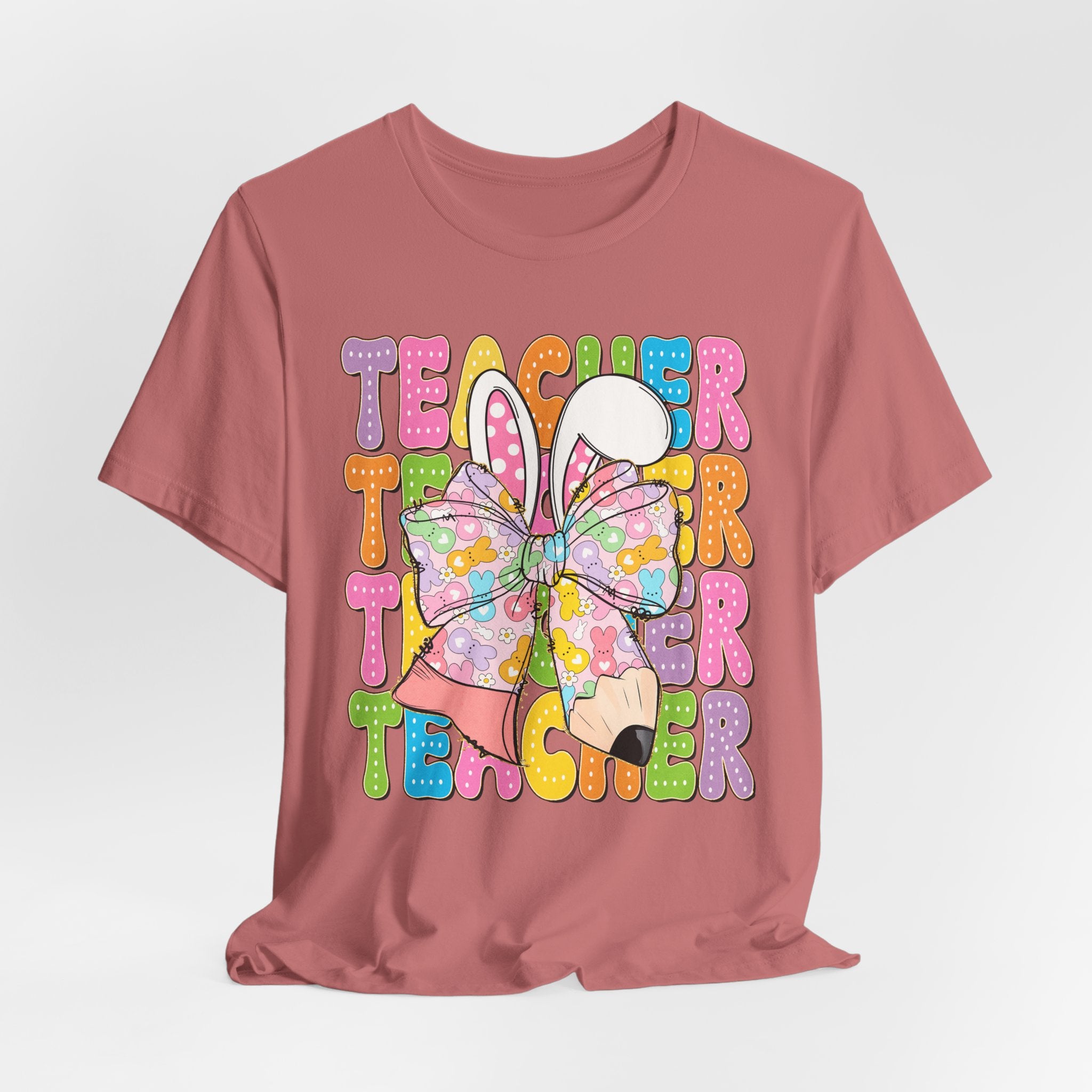 Teacher Bunny Graphic Tee — Colorful Retro Teacher Shirt