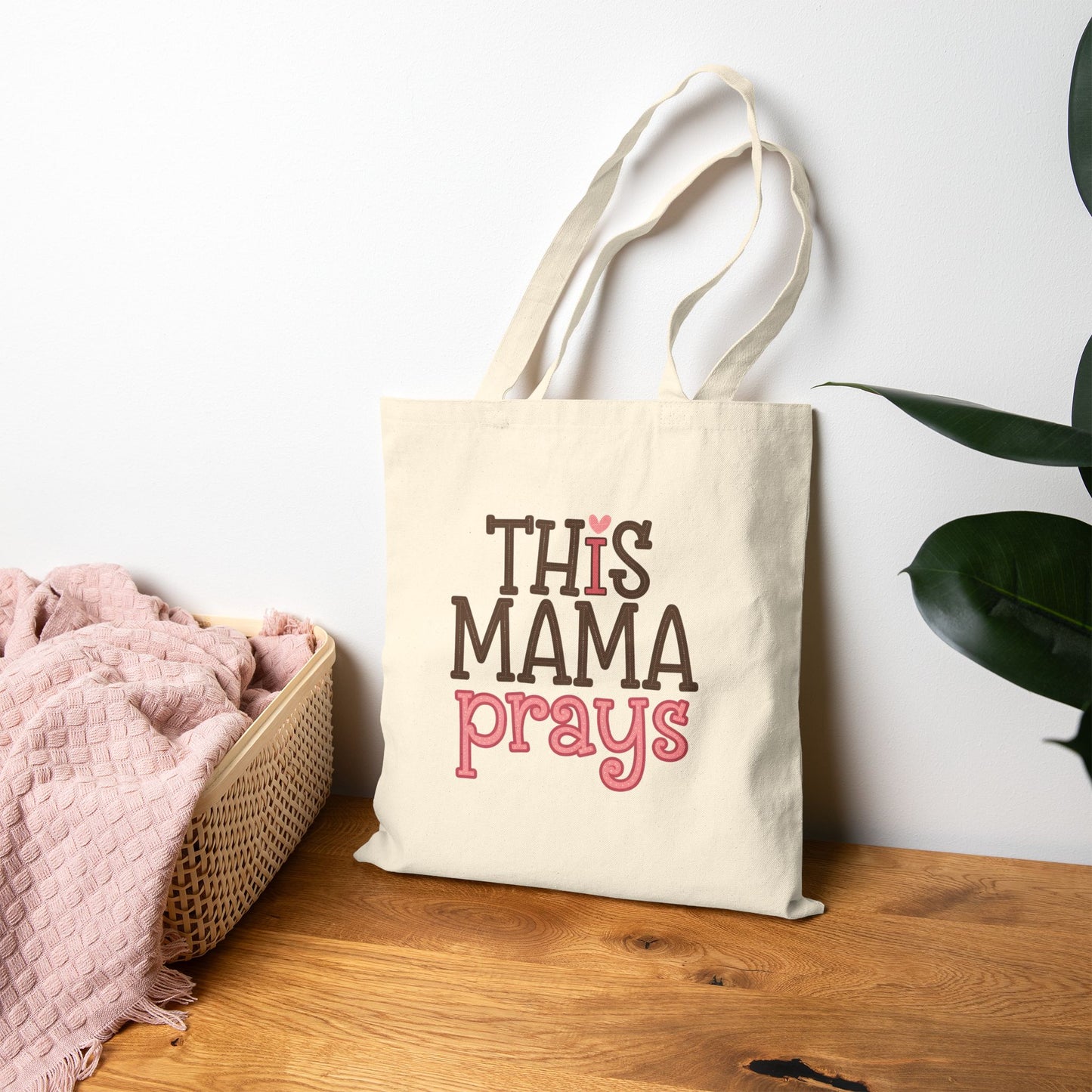Canvas Tote Bag — “This Mama Prays” Inspirational Mom Tote