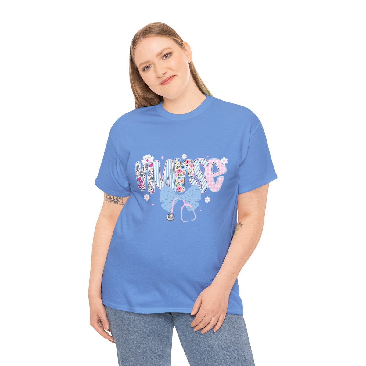 Women's Nurse Life Tee — Cute Floral 'NURSE' Bow Scrubs Graphic T-Shirt
