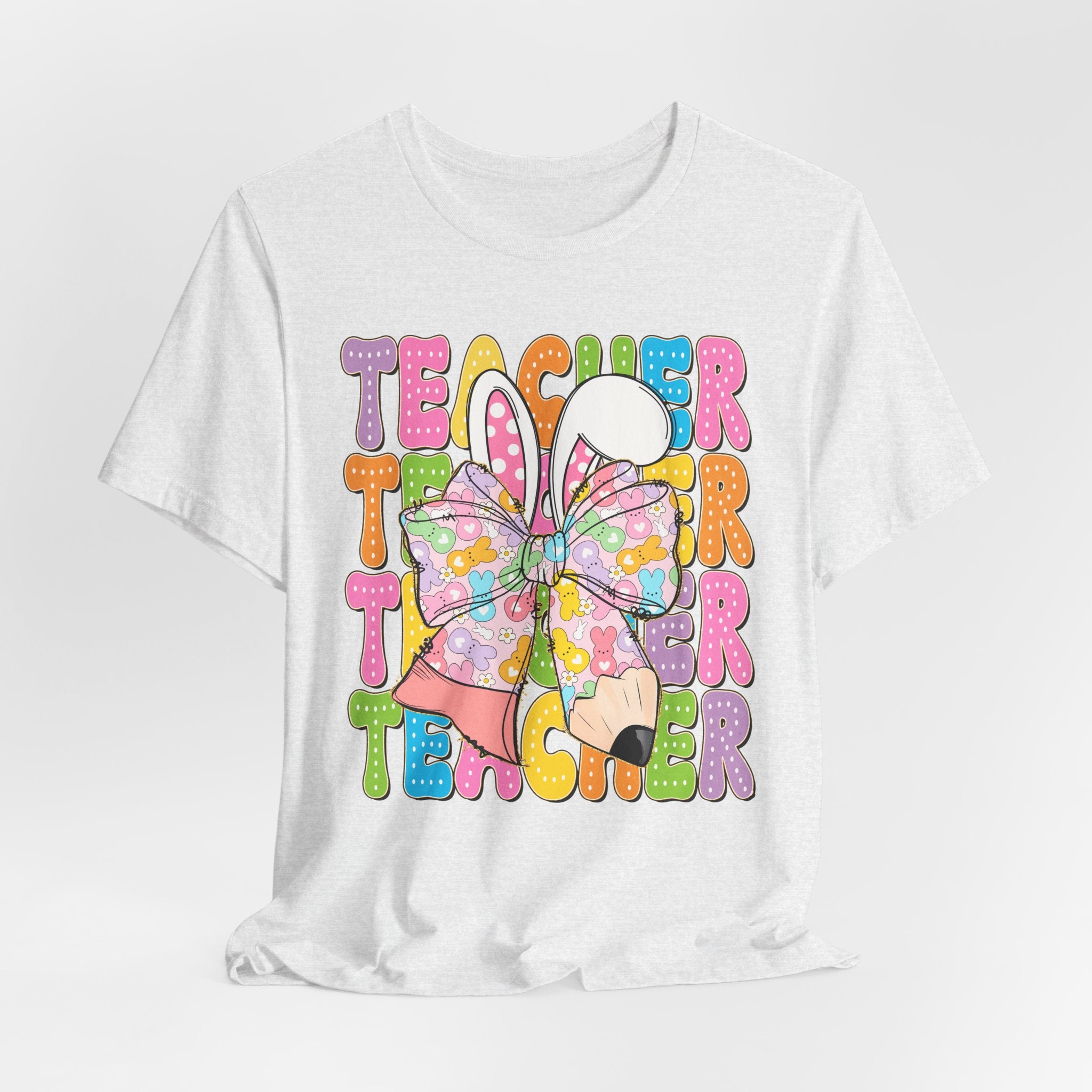 Teacher Bunny Graphic Tee — Colorful Retro Teacher Shirt