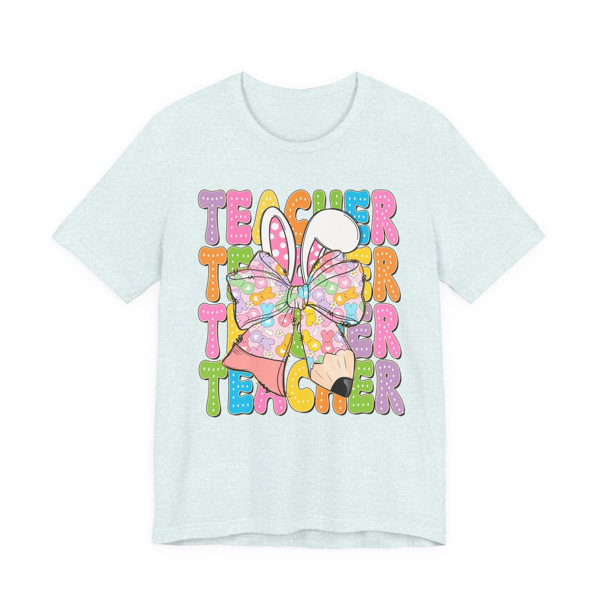 Teacher Bunny Graphic Tee — Colorful Retro Teacher Shirt