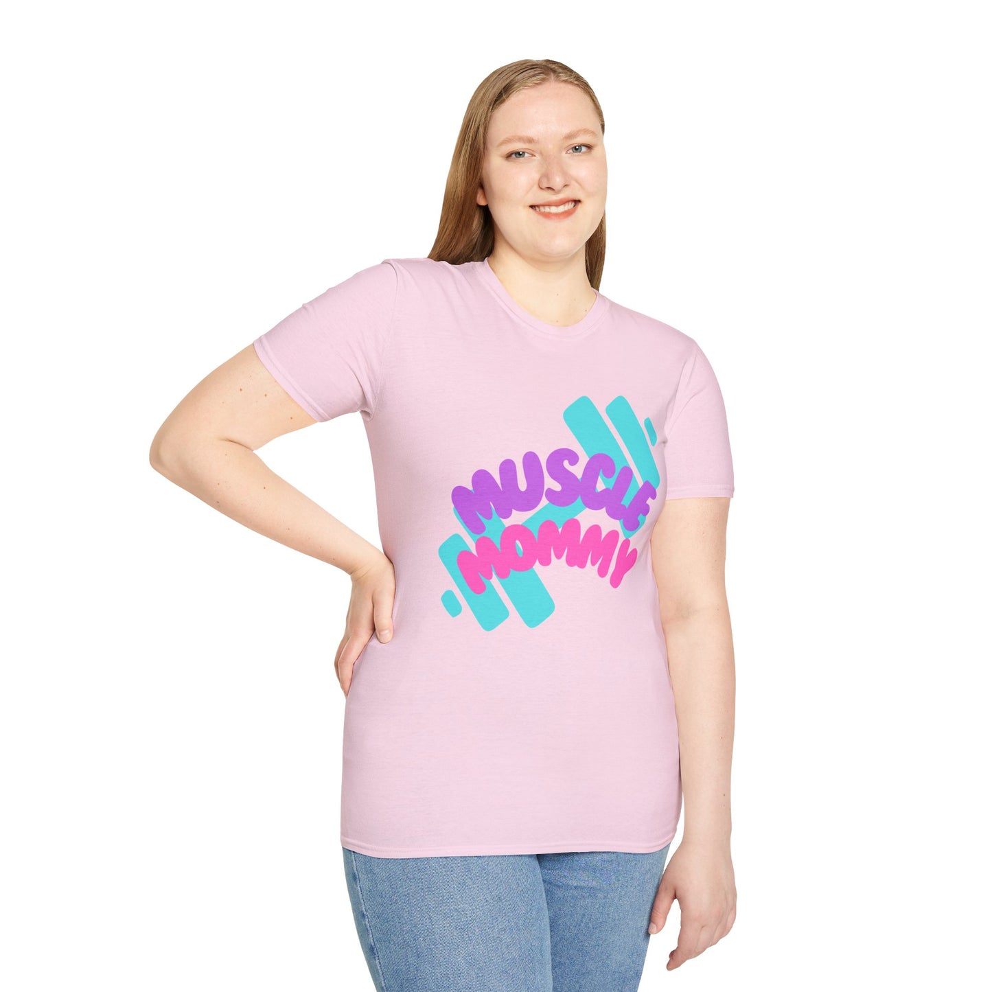 Muscle Mommy T-Shirt — Cute Fitness Mom Tee (Pastel Pink & Teal)