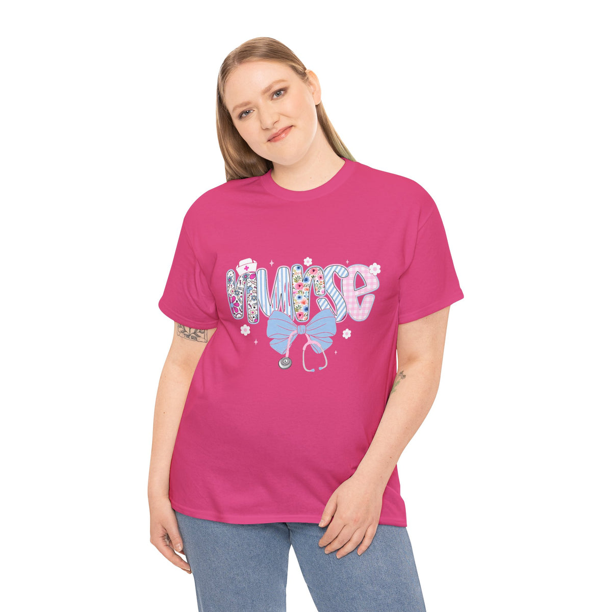 Women's Nurse Life Tee — Cute Floral 'NURSE' Bow Scrubs Graphic T-Shirt