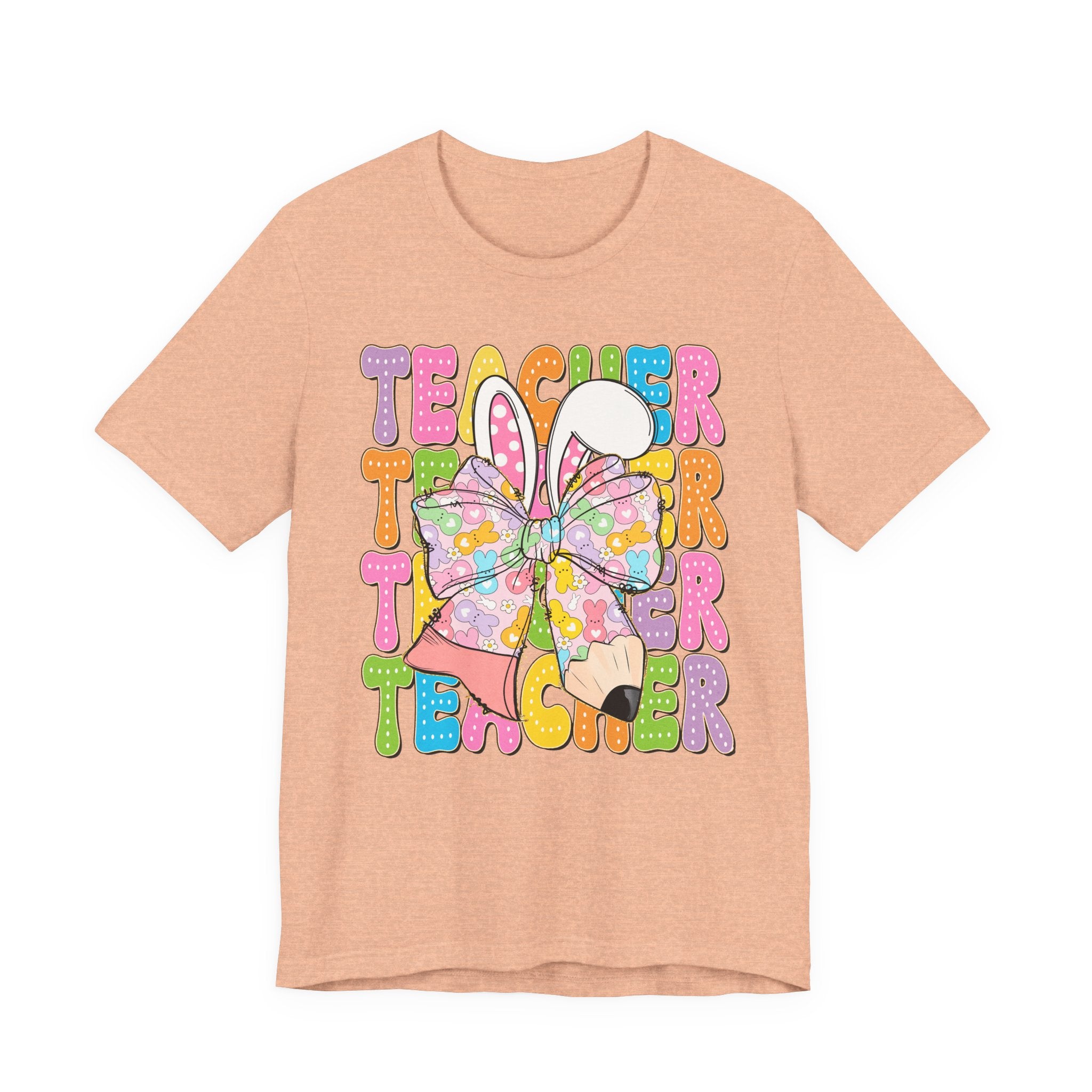 Teacher Bunny Graphic Tee — Colorful Retro Teacher Shirt