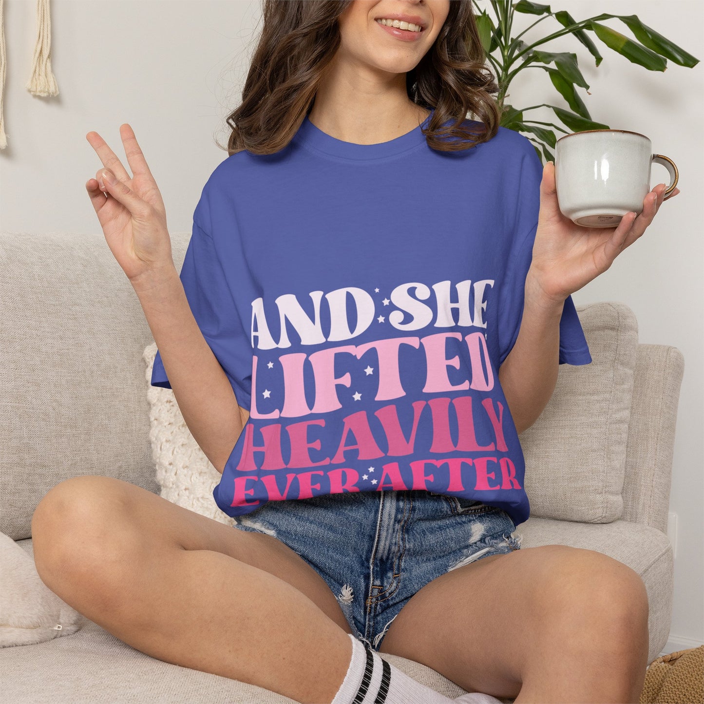 T-Shirt — "And She Lifted Heavily Ever After" Strength Training Graphic Tee