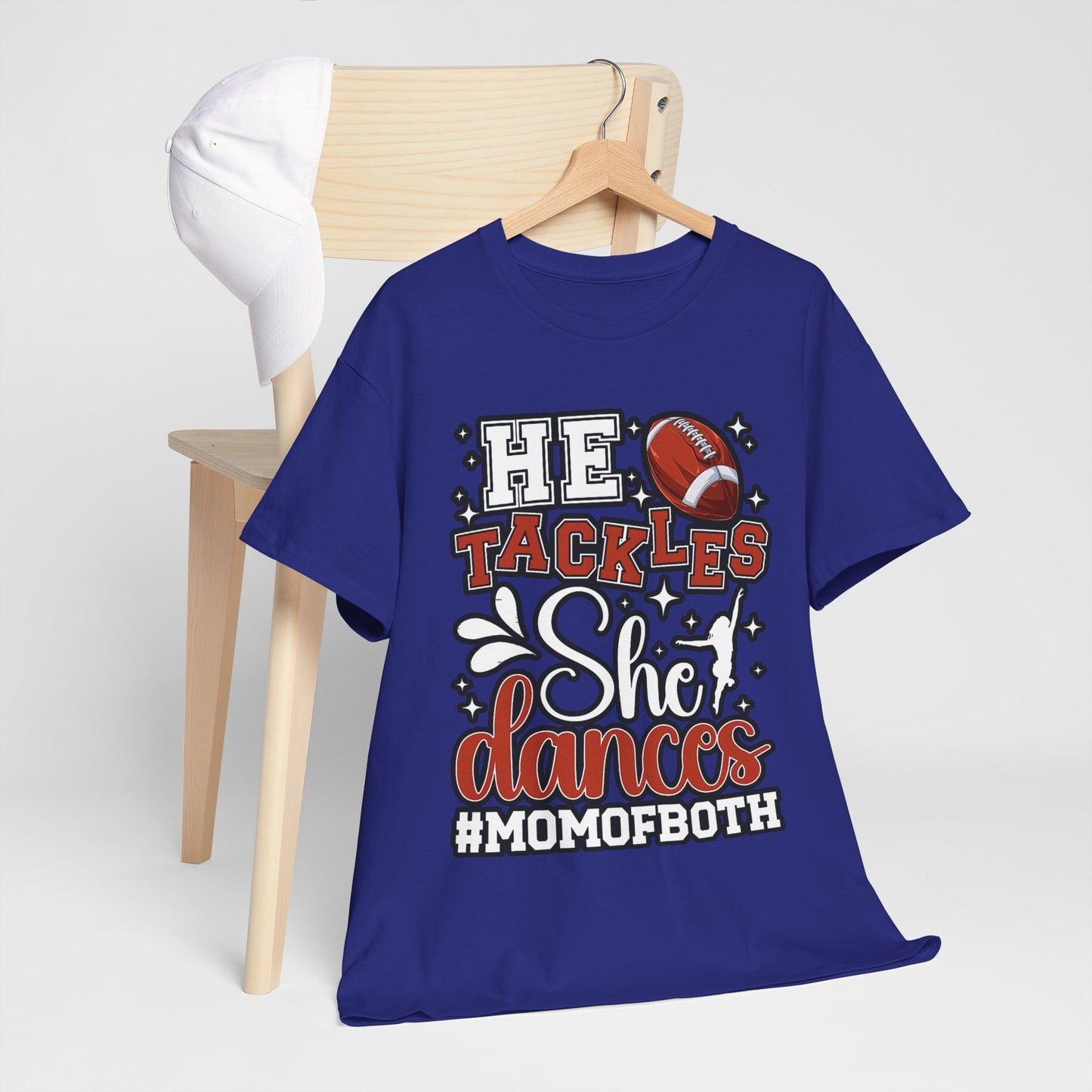 Mom of Both Football & Dance T-Shirt – "He Tackles, She Dances" #MOMOFBOTH