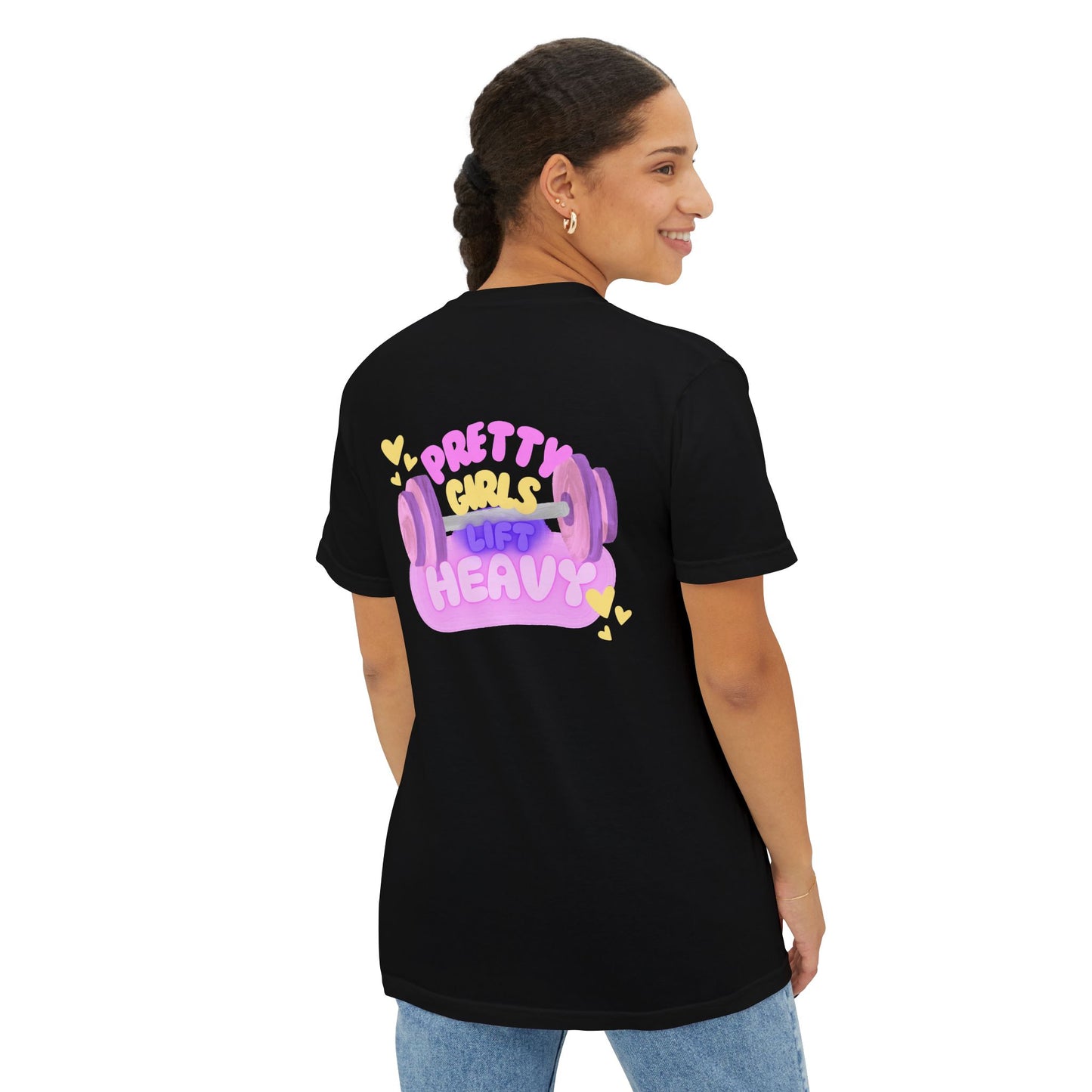 Pocket T-Shirt — "Pretty Girls Lift Heavy" Cute Pastel Weightlifting Tee
