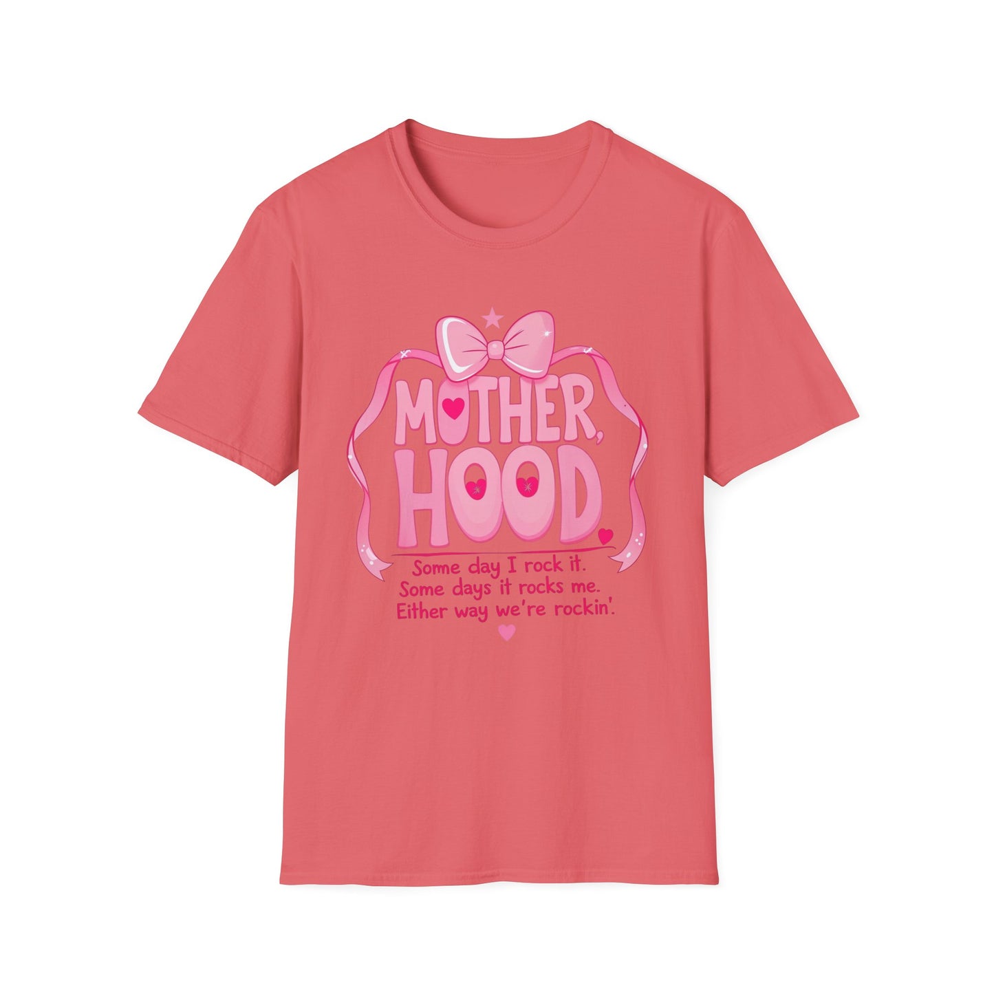 Motherhood Pink Graphic T-Shirt — "Motherhood" Bow Design with Cute Quote