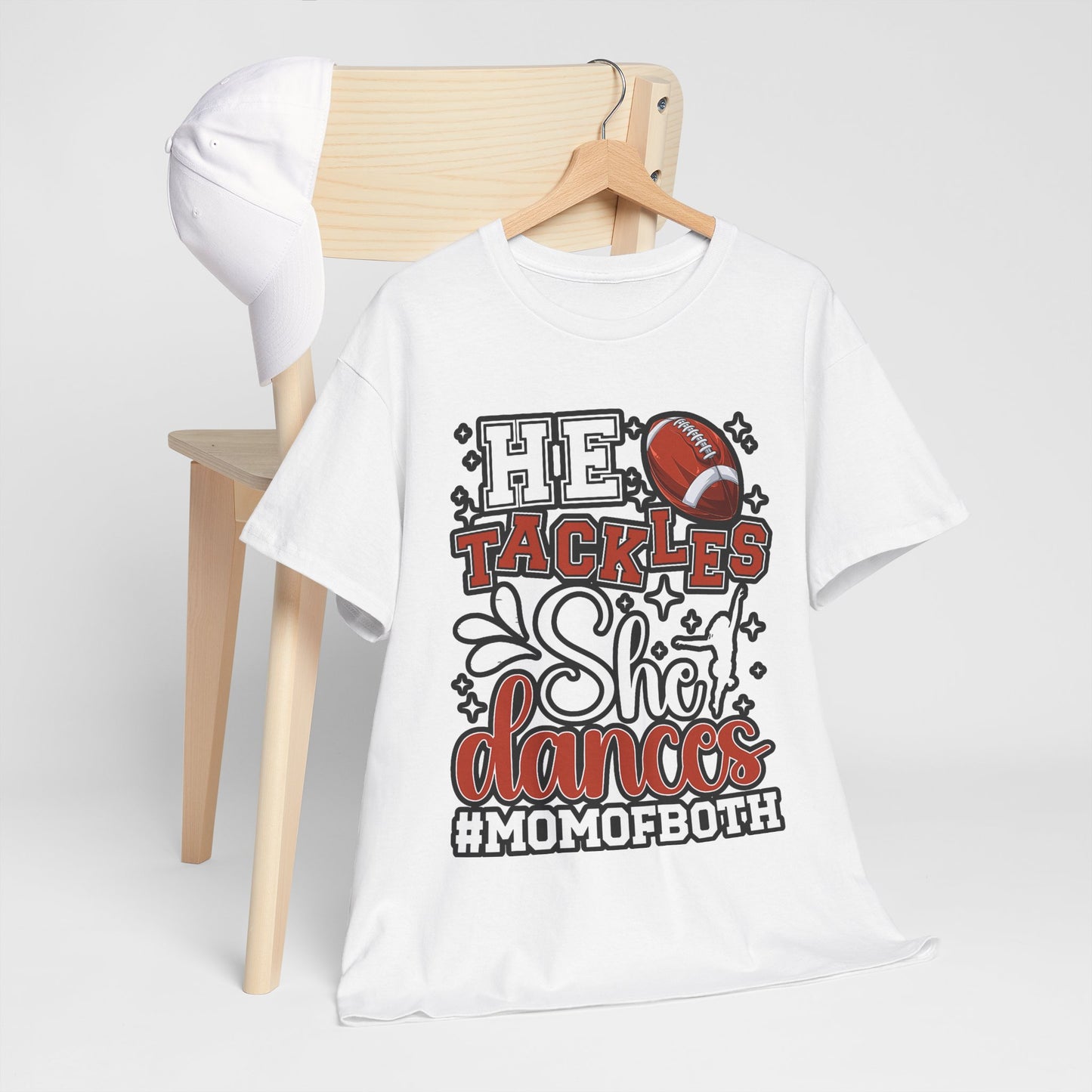 Mom of Both Football & Dance T-Shirt – "He Tackles, She Dances" #MOMOFBOTH