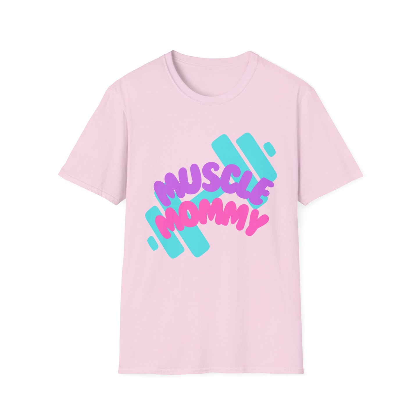 Muscle Mommy T-Shirt — Cute Fitness Mom Tee (Pastel Pink & Teal)