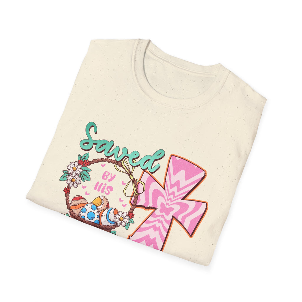 Saved By His Grace Christian T-Shirt — Colorful Cross & Floral Faith Tee