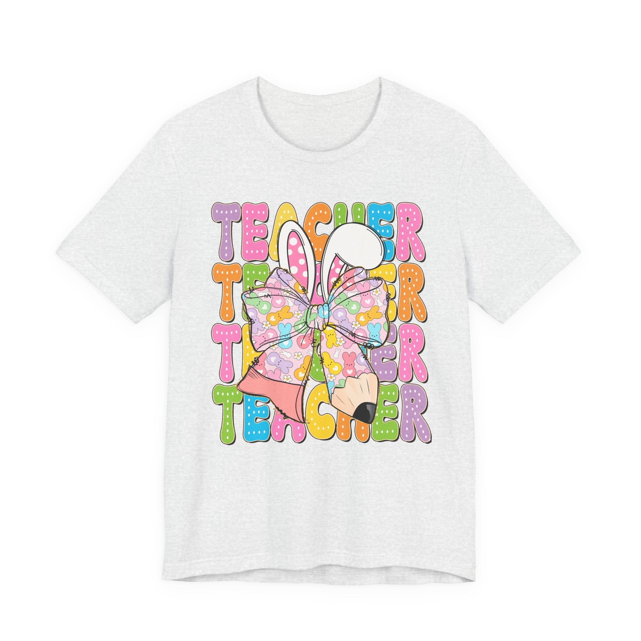 Teacher Bunny Graphic Tee — Colorful Retro Teacher Shirt