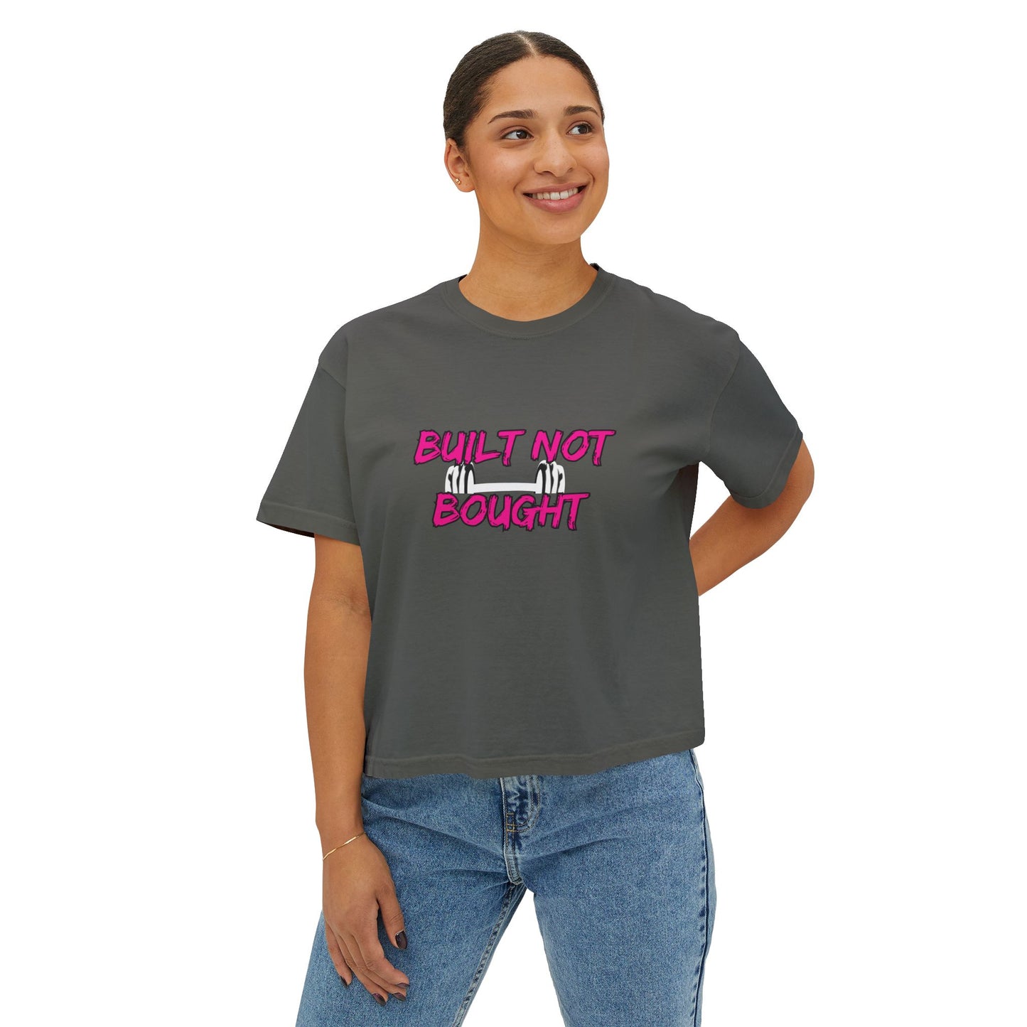 Built Not Bought Women's Boxy Tee — Strength Training Workout Shirt