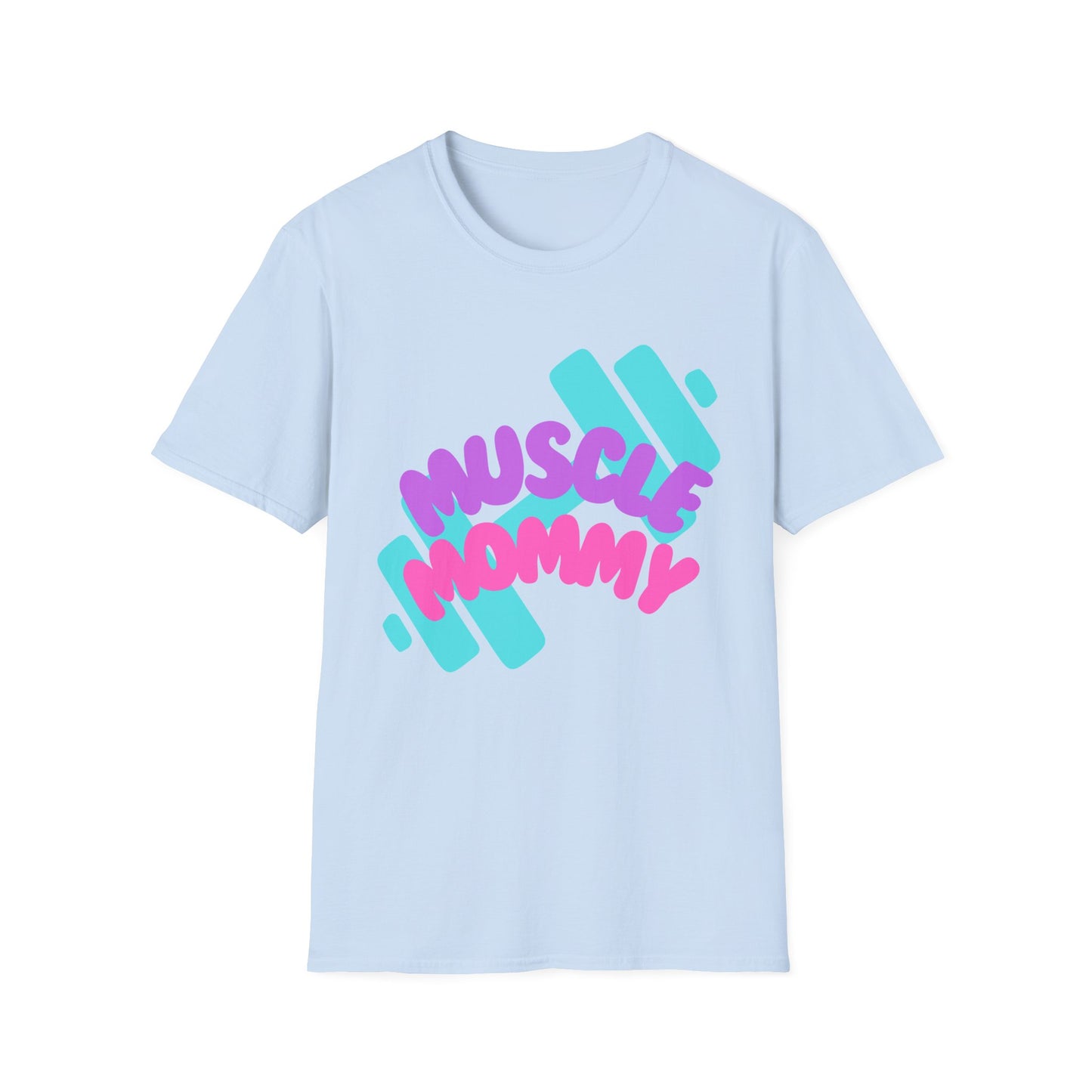 Muscle Mommy T-Shirt — Cute Fitness Mom Tee (Pastel Pink & Teal)