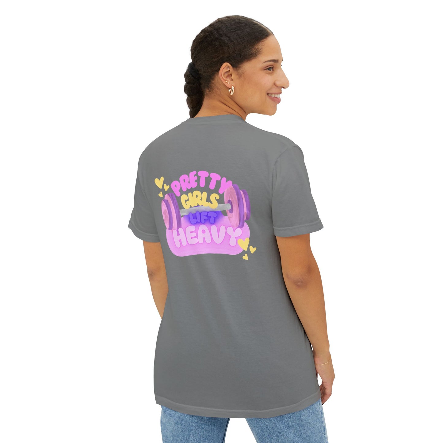 Pocket T-Shirt — "Pretty Girls Lift Heavy" Cute Pastel Weightlifting Tee