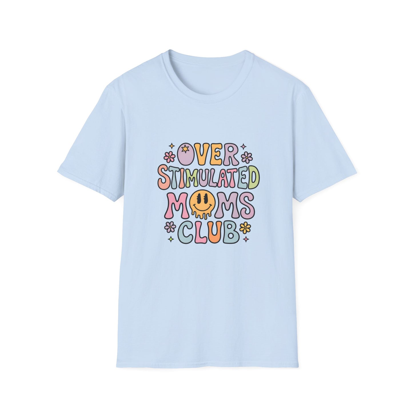Overstimulated Moms Club T-Shirt — Cute Retro Smiley Graphic for Tired Moms
