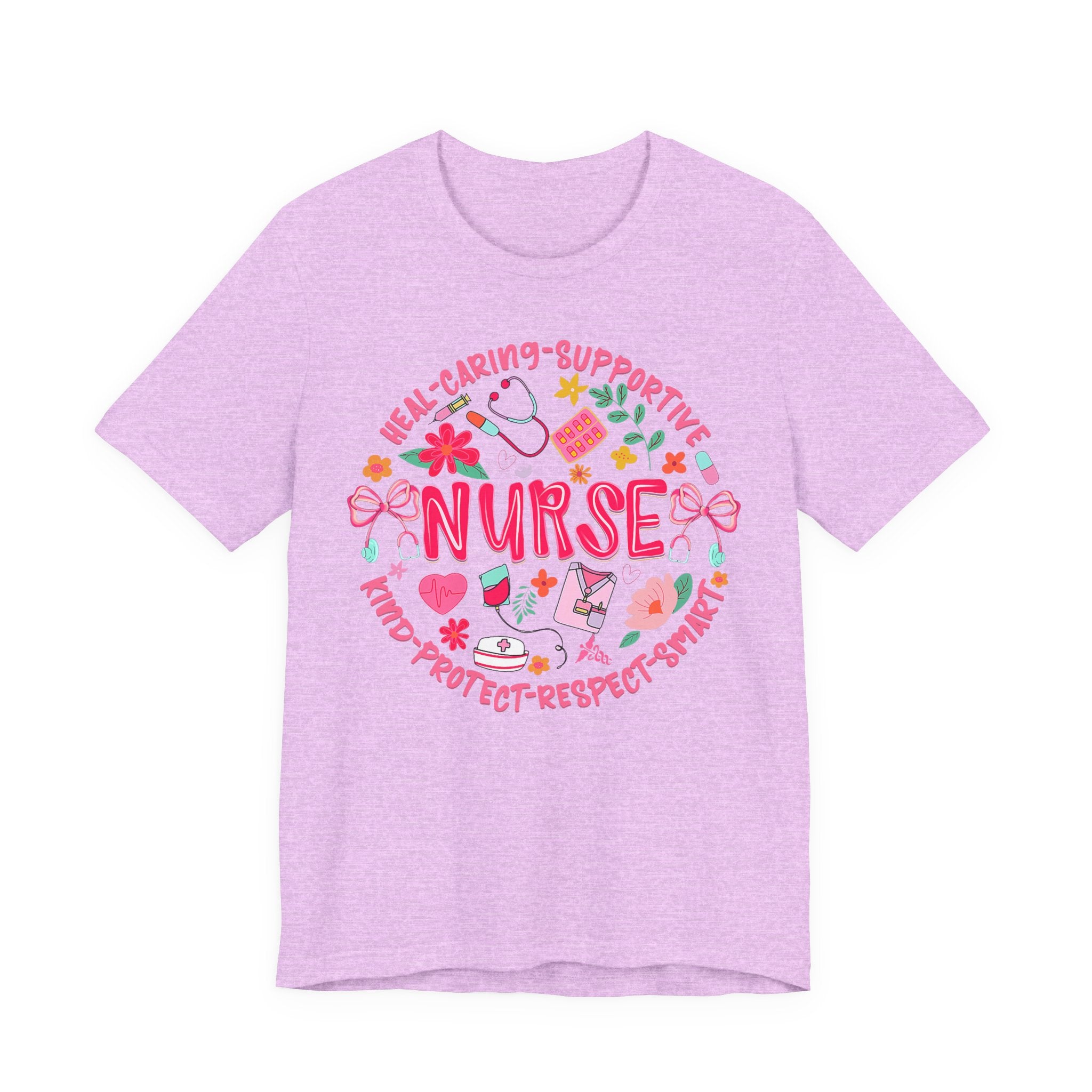 Nurse Floral Badge T‑Shirt — Caring Supportive Kind Protector Tee