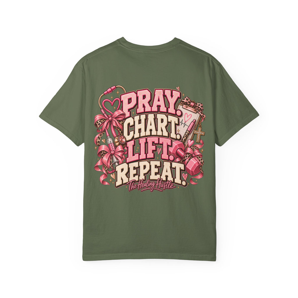 Pray Chart Lift Repeat Inspirational Graphic T-Shirt