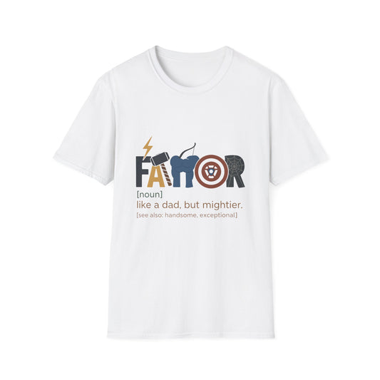 Superhero Dad Definition T-Shirt — “FAVOR: like a dad, but mightier” Funny Father’s Day Tee