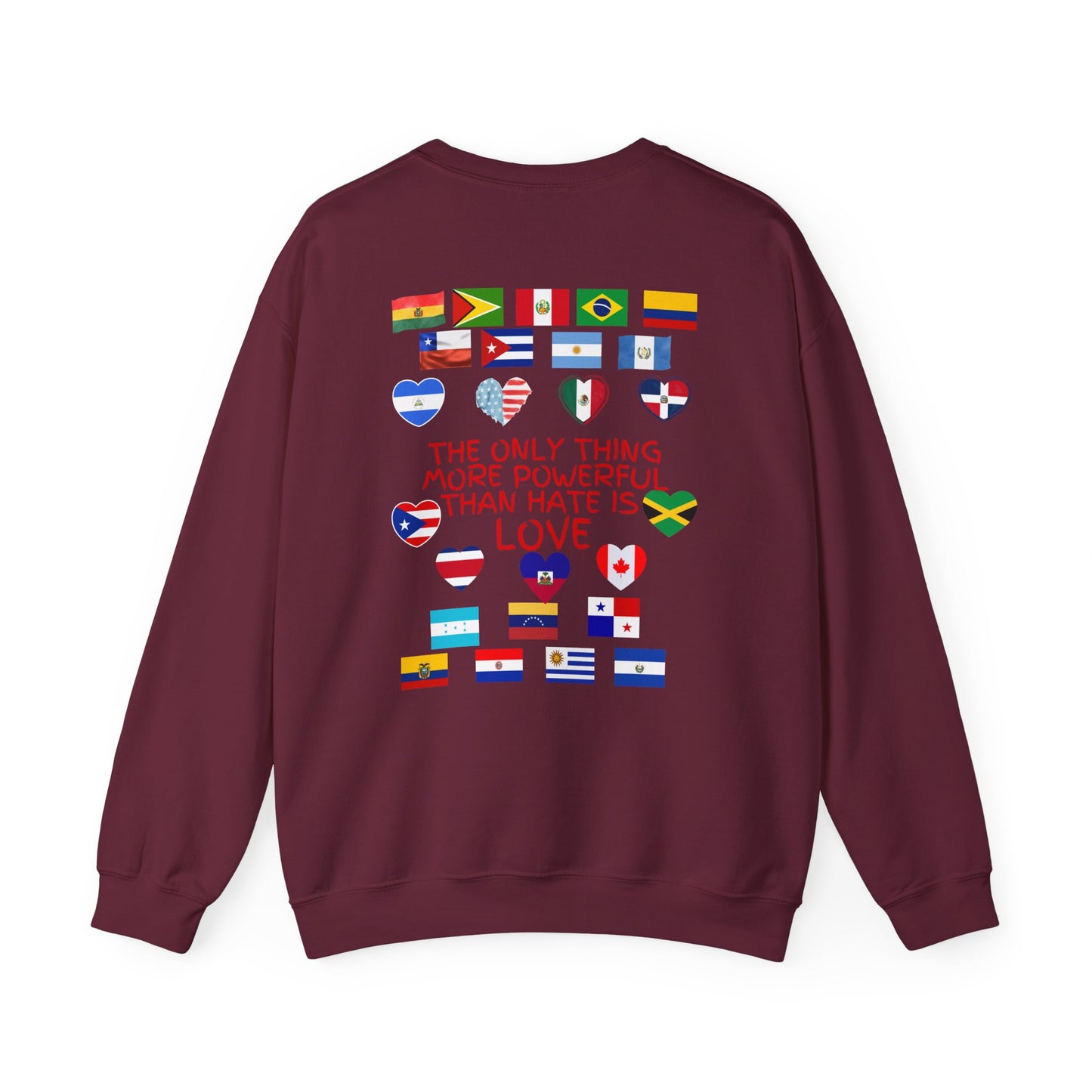 Crewneck Sweatshirt — 'Together We Rise' Love & International Flags Peace Design
