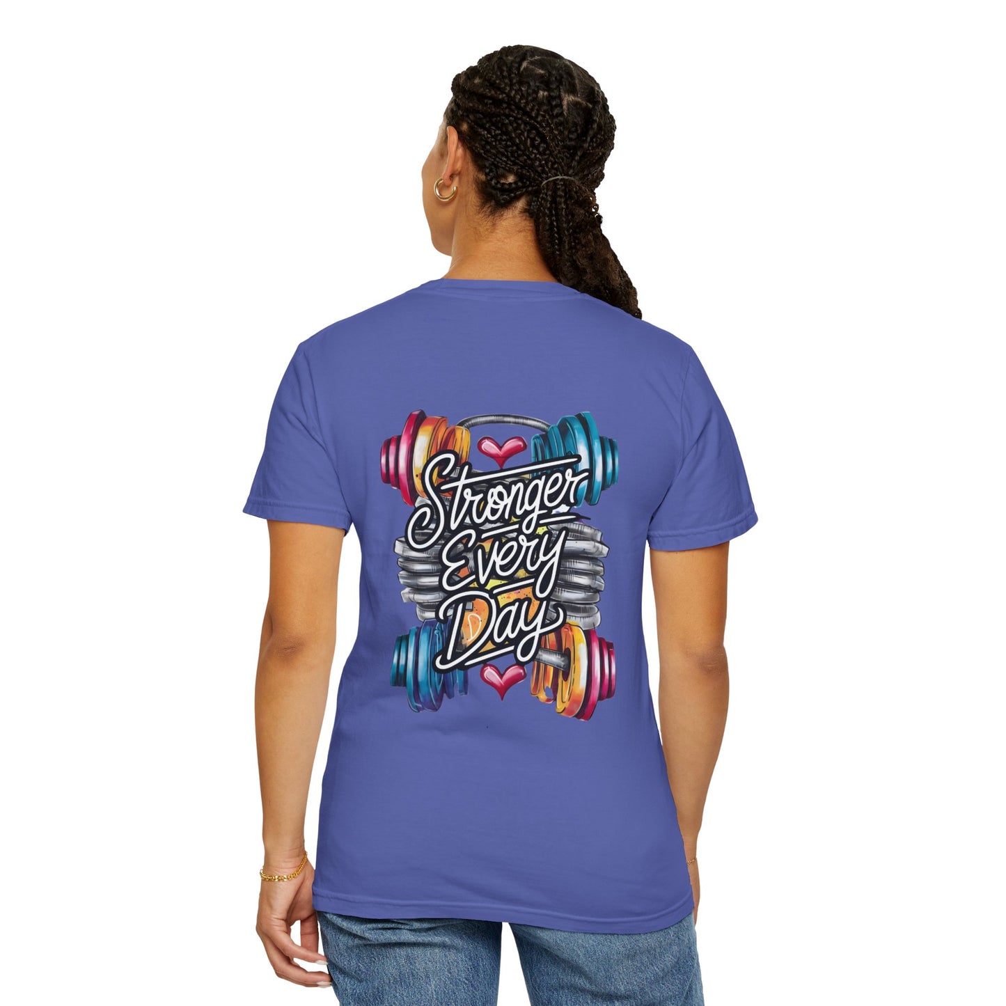 Stronger Every Day Fitness T-Shirt — Motivational Gym Tee with Barbell Design