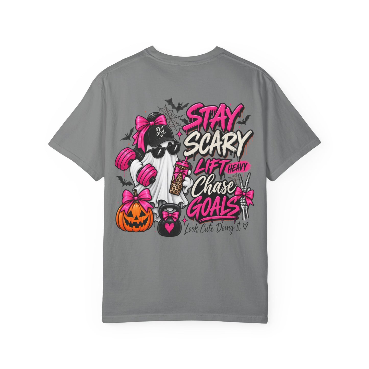 Stay Scary Gym T-Shirt — 'Stay Scary, Lift Heavy & Chase Goals' Halloween Fitness Tee