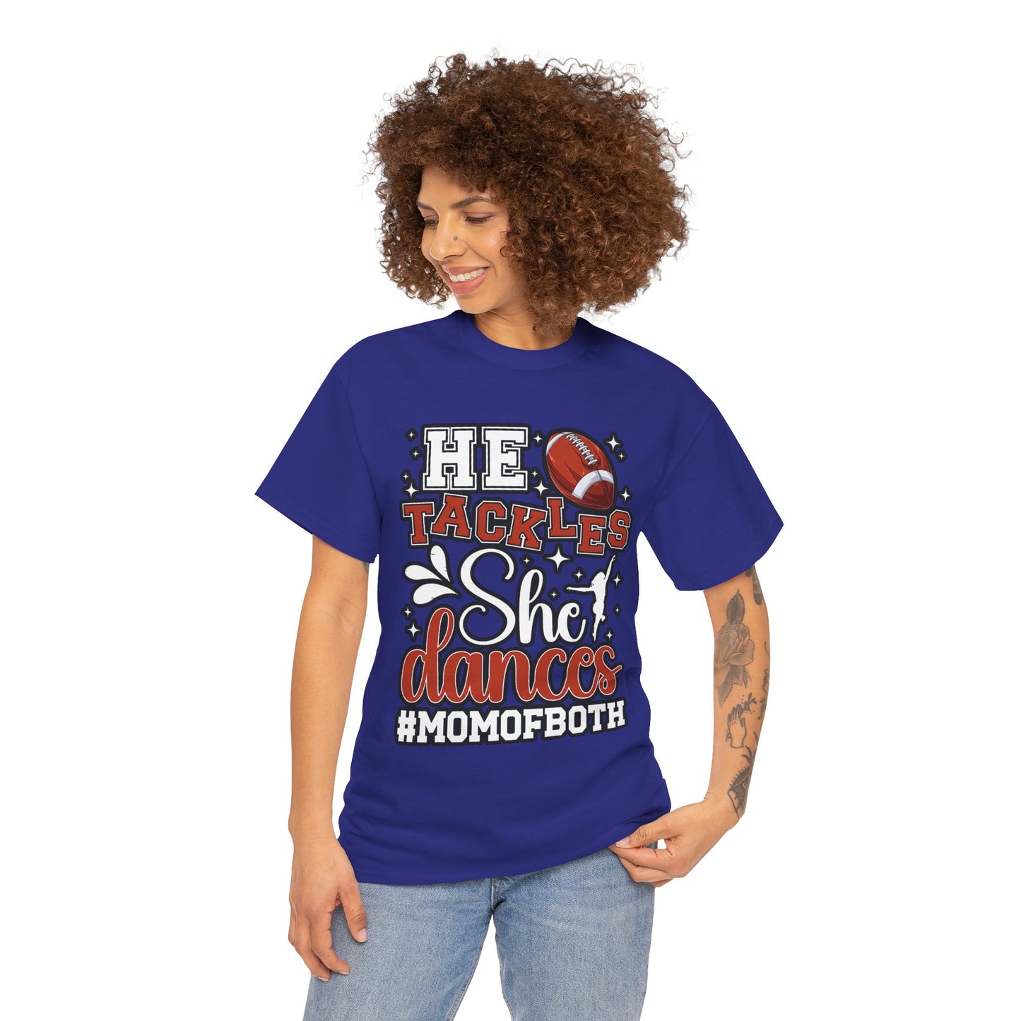 Mom of Both Football & Dance T-Shirt – "He Tackles, She Dances" #MOMOFBOTH