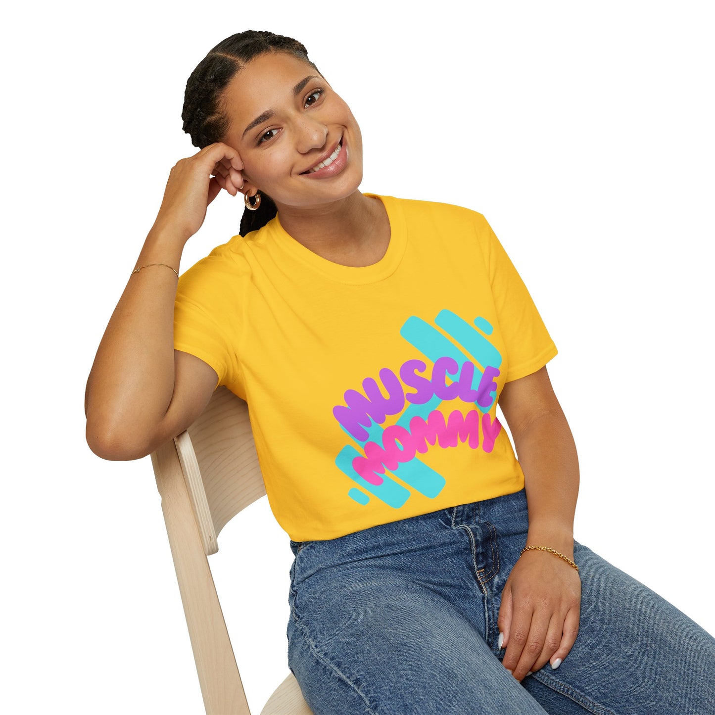 Muscle Mommy T-Shirt — Cute Fitness Mom Tee (Pastel Pink & Teal)