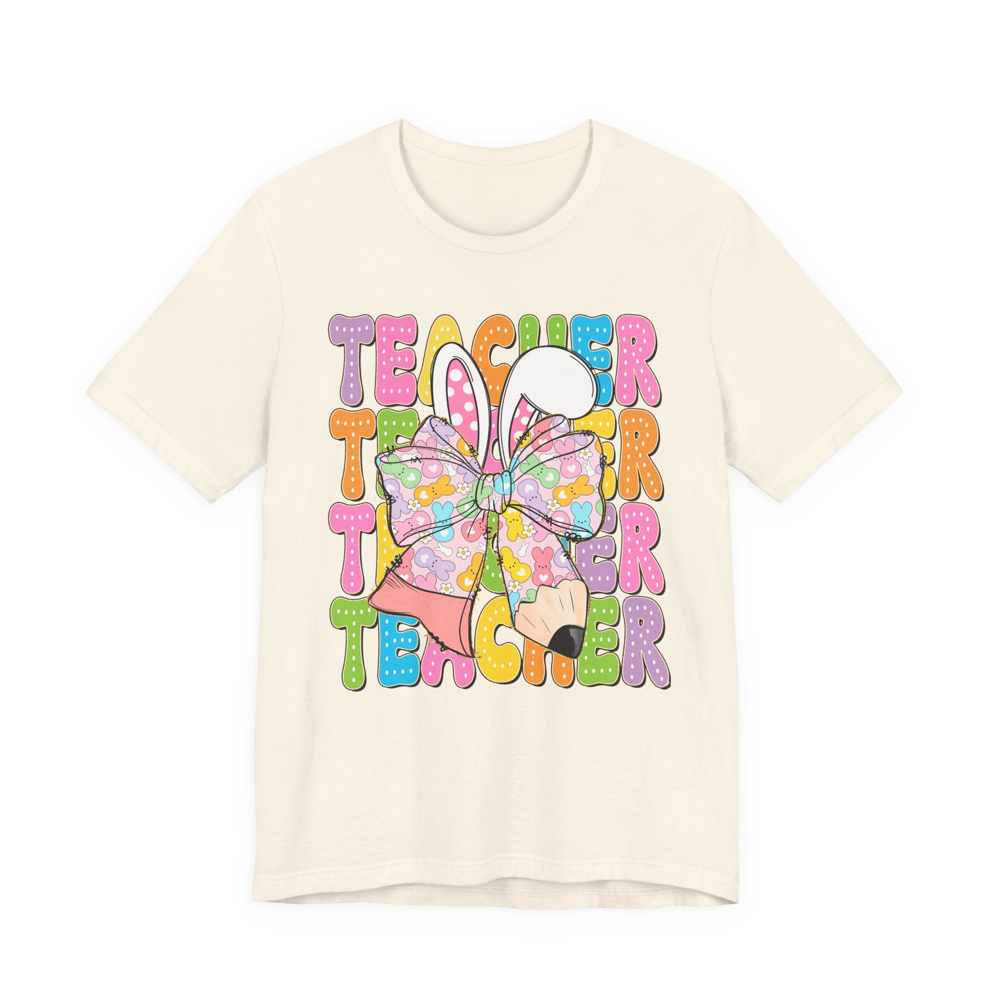 Teacher Bunny Graphic Tee — Colorful Retro Teacher Shirt