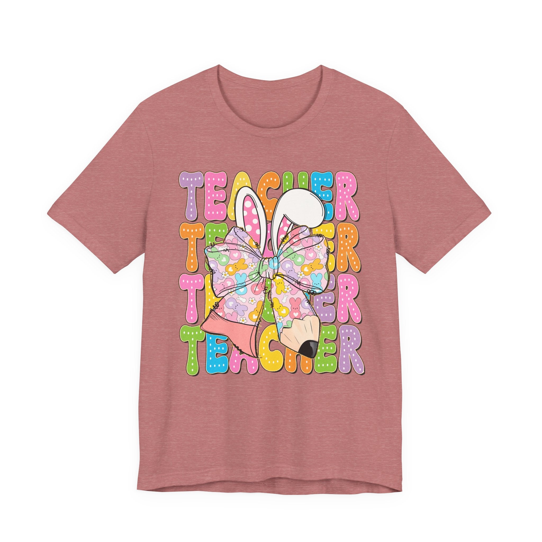 Teacher Bunny Graphic Tee — Colorful Retro Teacher Shirt