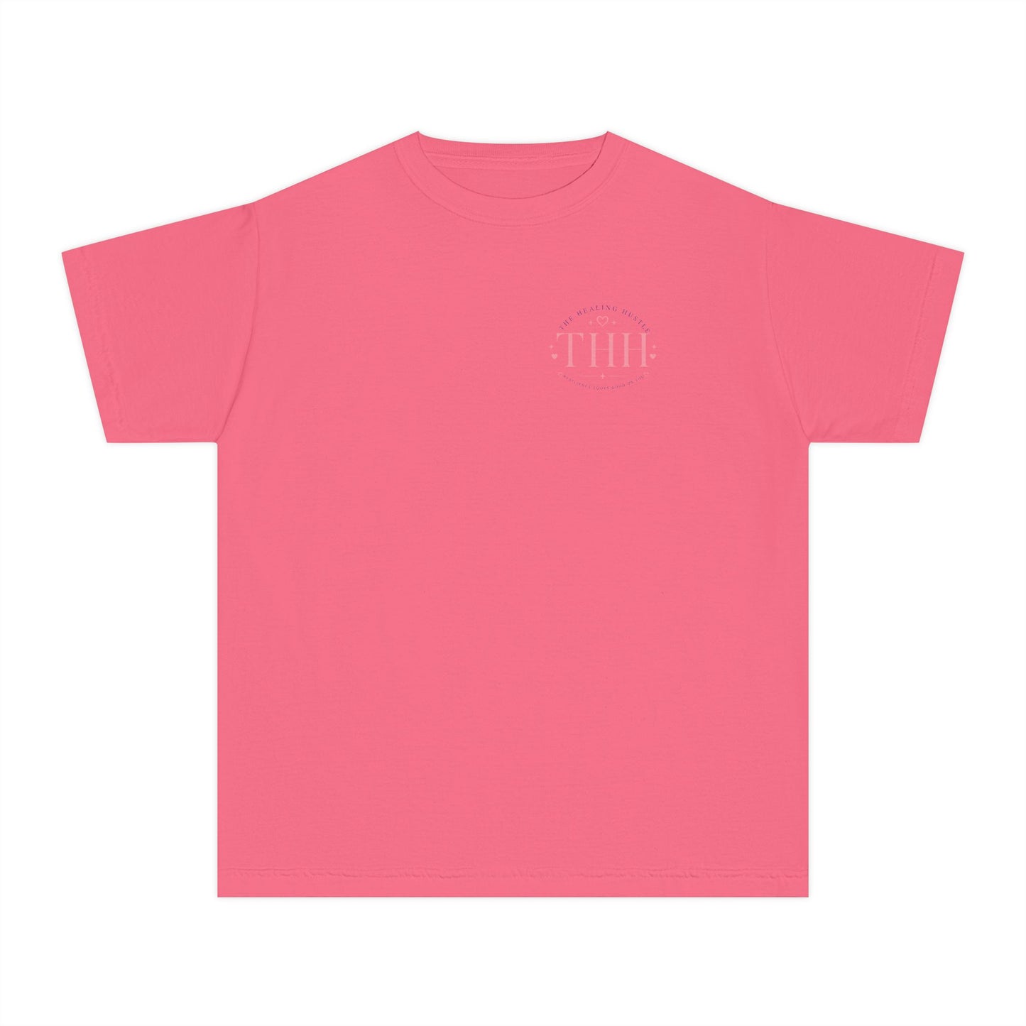Youth Tee — "Big Dreams, Bigger Faith" Pink Bow Graphic
