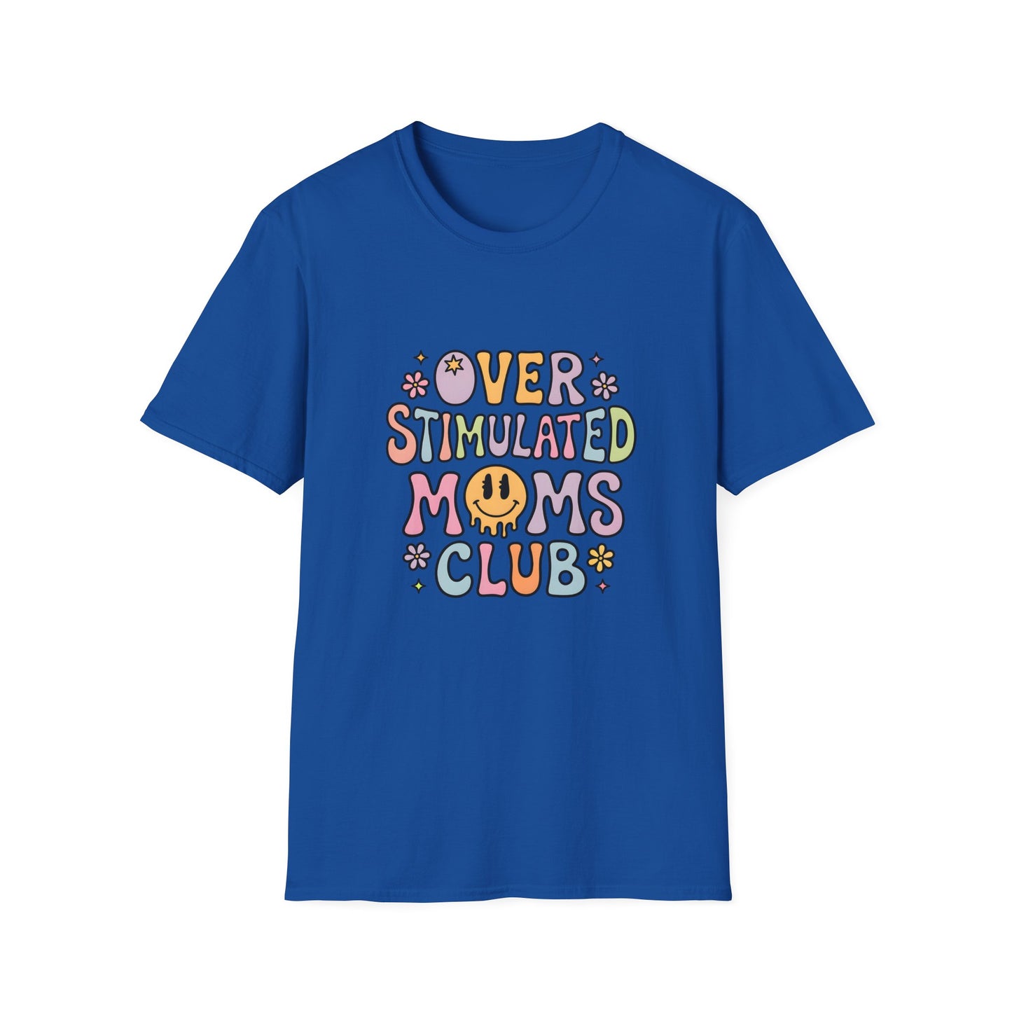 Overstimulated Moms Club T-Shirt — Cute Retro Smiley Graphic for Tired Moms