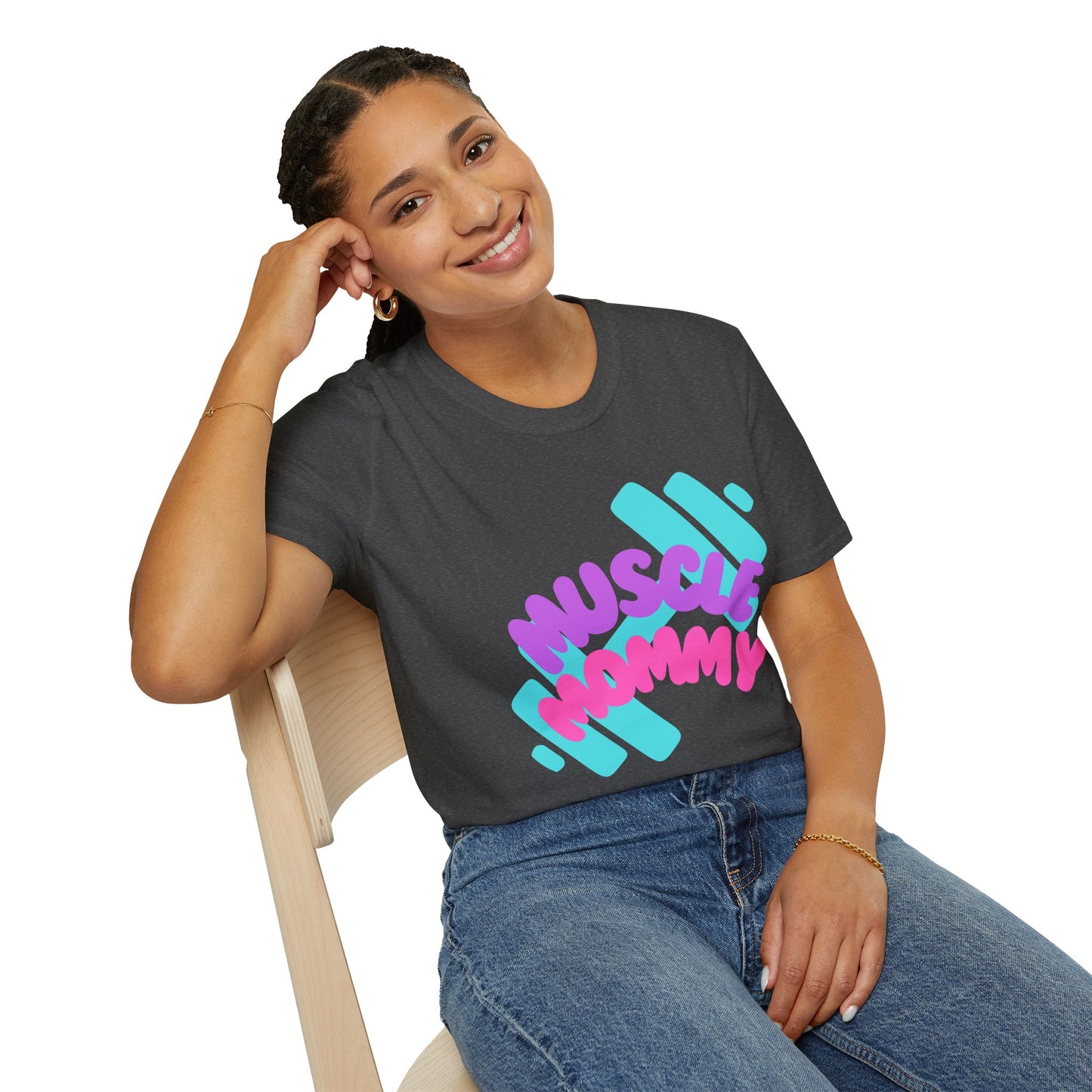Muscle Mommy T-Shirt — Cute Fitness Mom Tee (Pastel Pink & Teal)