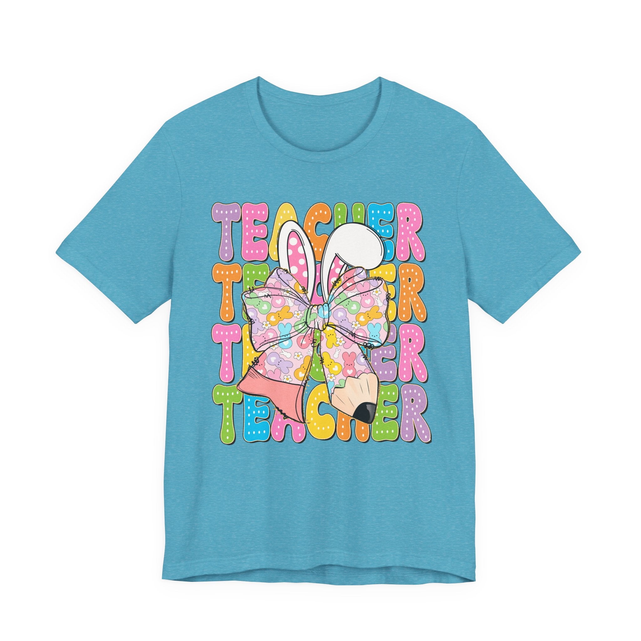 Teacher Bunny Graphic Tee — Colorful Retro Teacher Shirt