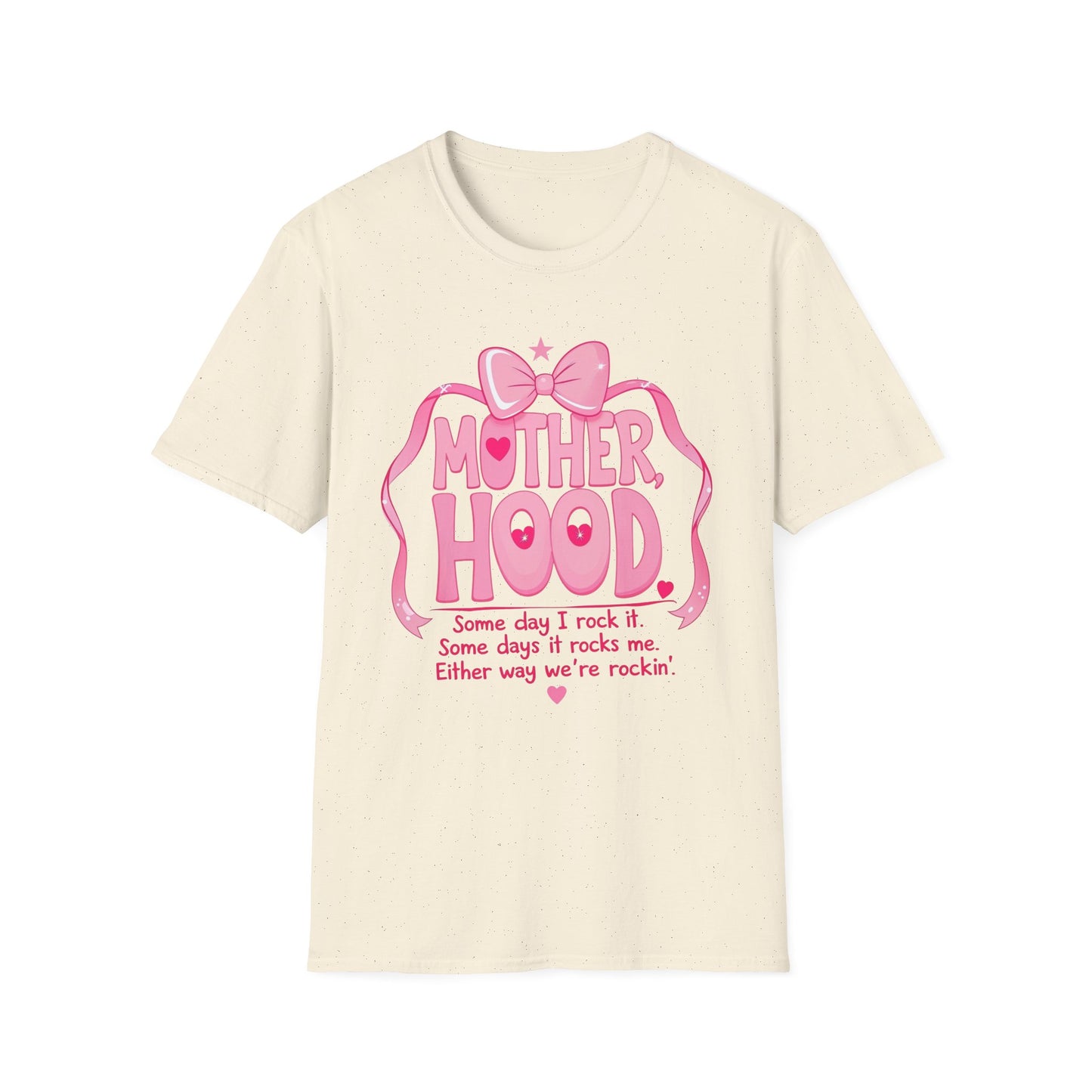 Motherhood Pink Graphic T-Shirt — "Motherhood" Bow Design with Cute Quote