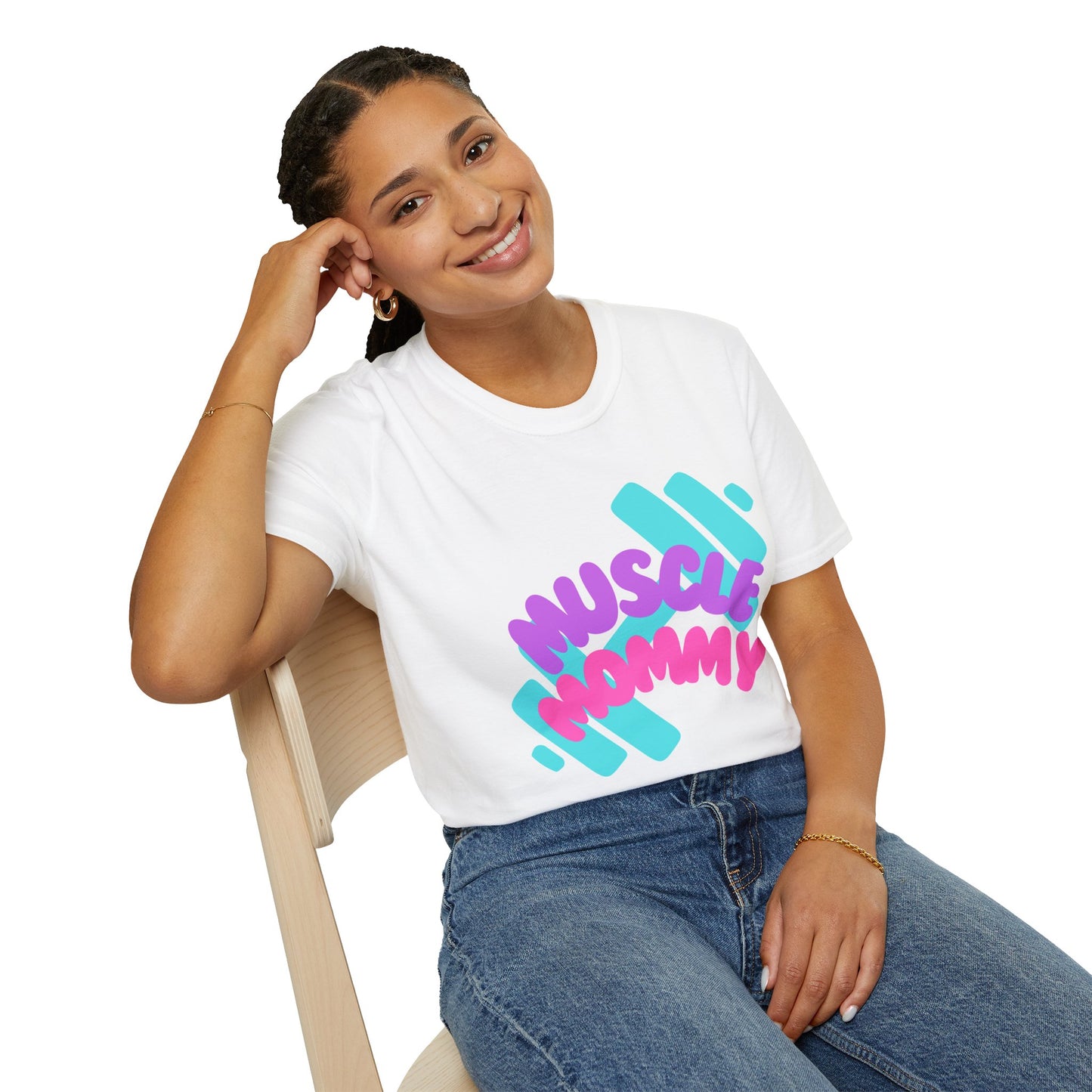 Muscle Mommy T-Shirt — Cute Fitness Mom Tee (Pastel Pink & Teal)