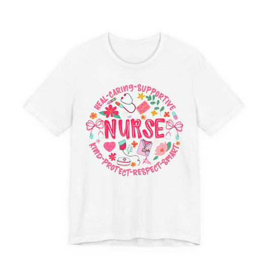 Nurse Floral Badge T‑Shirt — Caring Supportive Kind Protector Tee