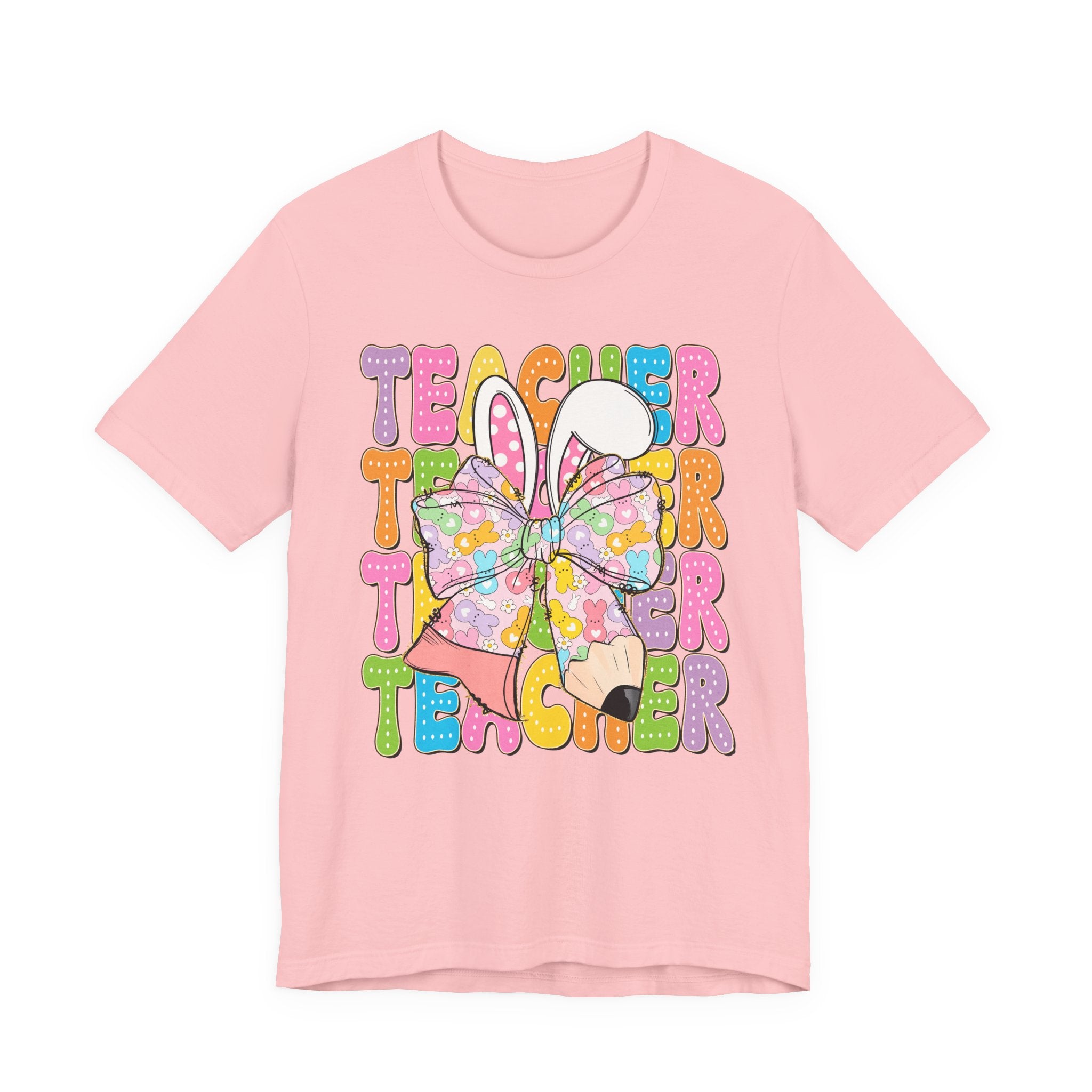 Teacher Bunny Graphic Tee — Colorful Retro Teacher Shirt