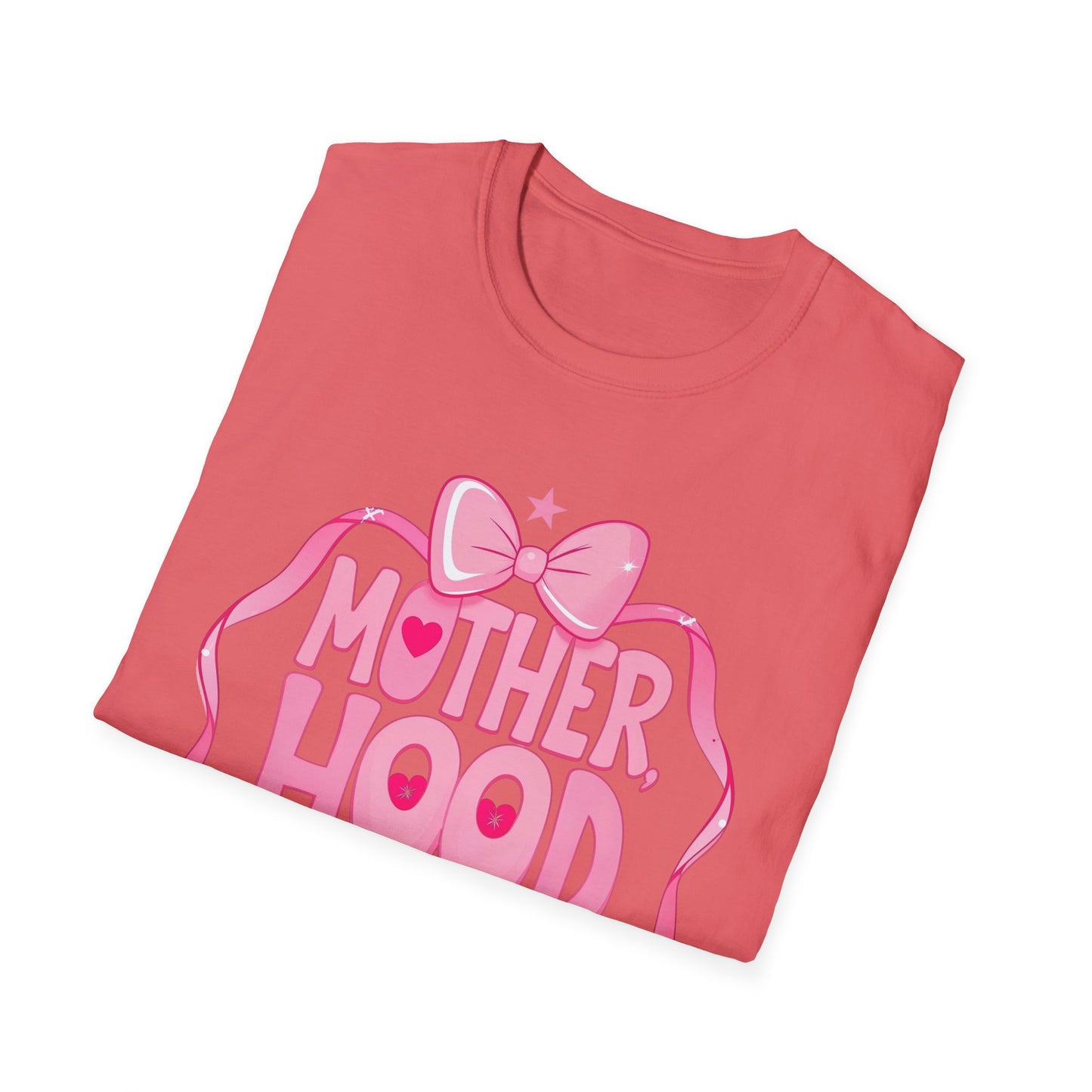 Motherhood Pink Graphic T-Shirt — "Motherhood" Bow Design with Cute Quote
