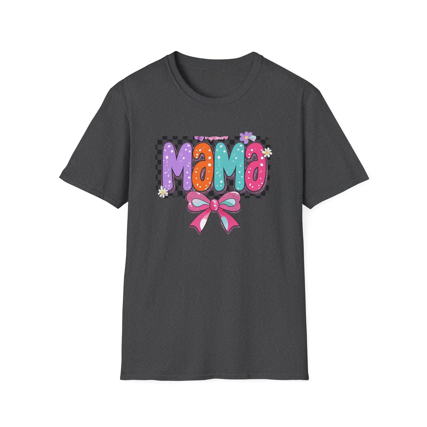 Mama Colorful Plaid Bow T-Shirt — Cute Floral "Mama" Graphic Tee for Moms, Mother's Day Gift