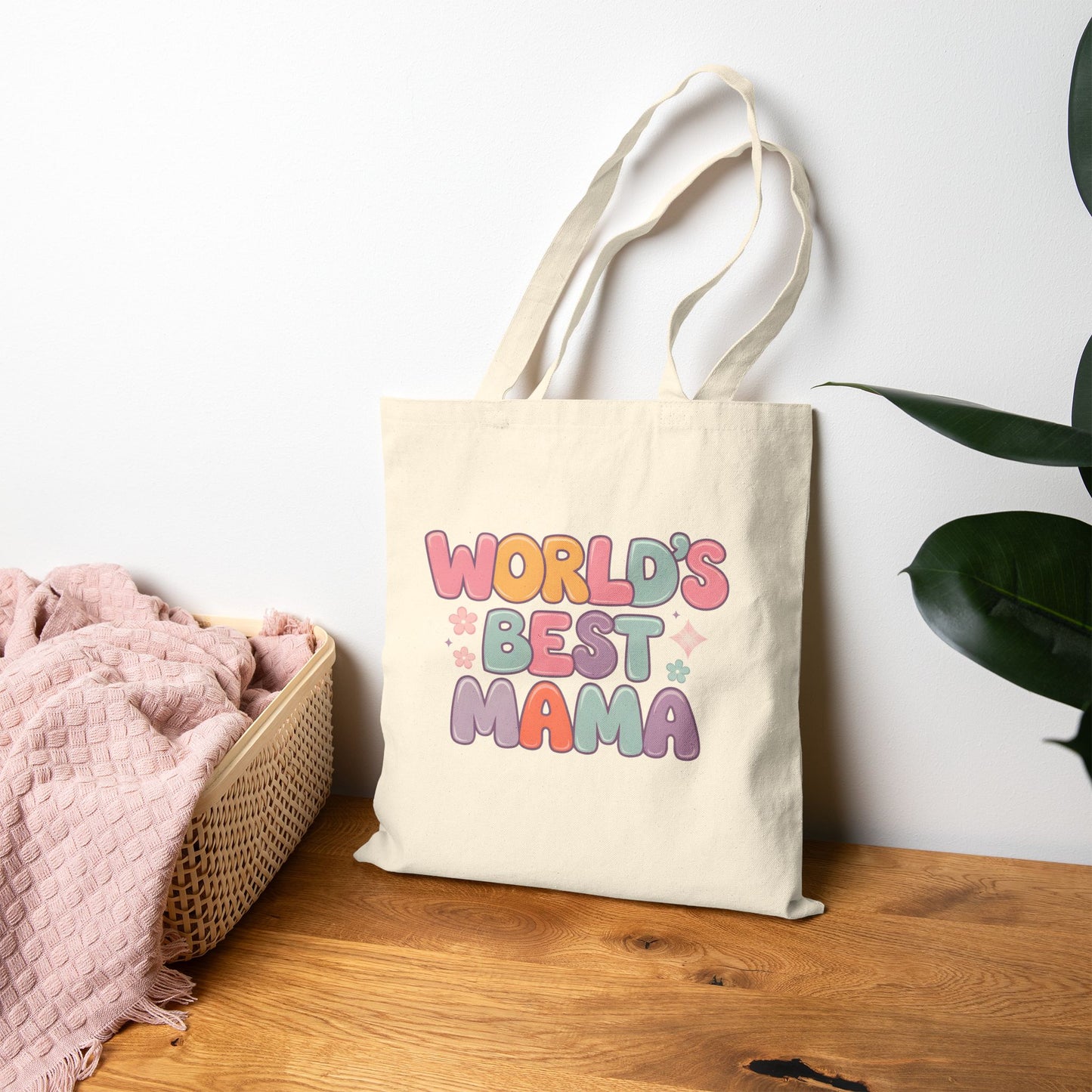 Tote Bag — "World's Best Mama" Retro Pastel Mother's Day Gift