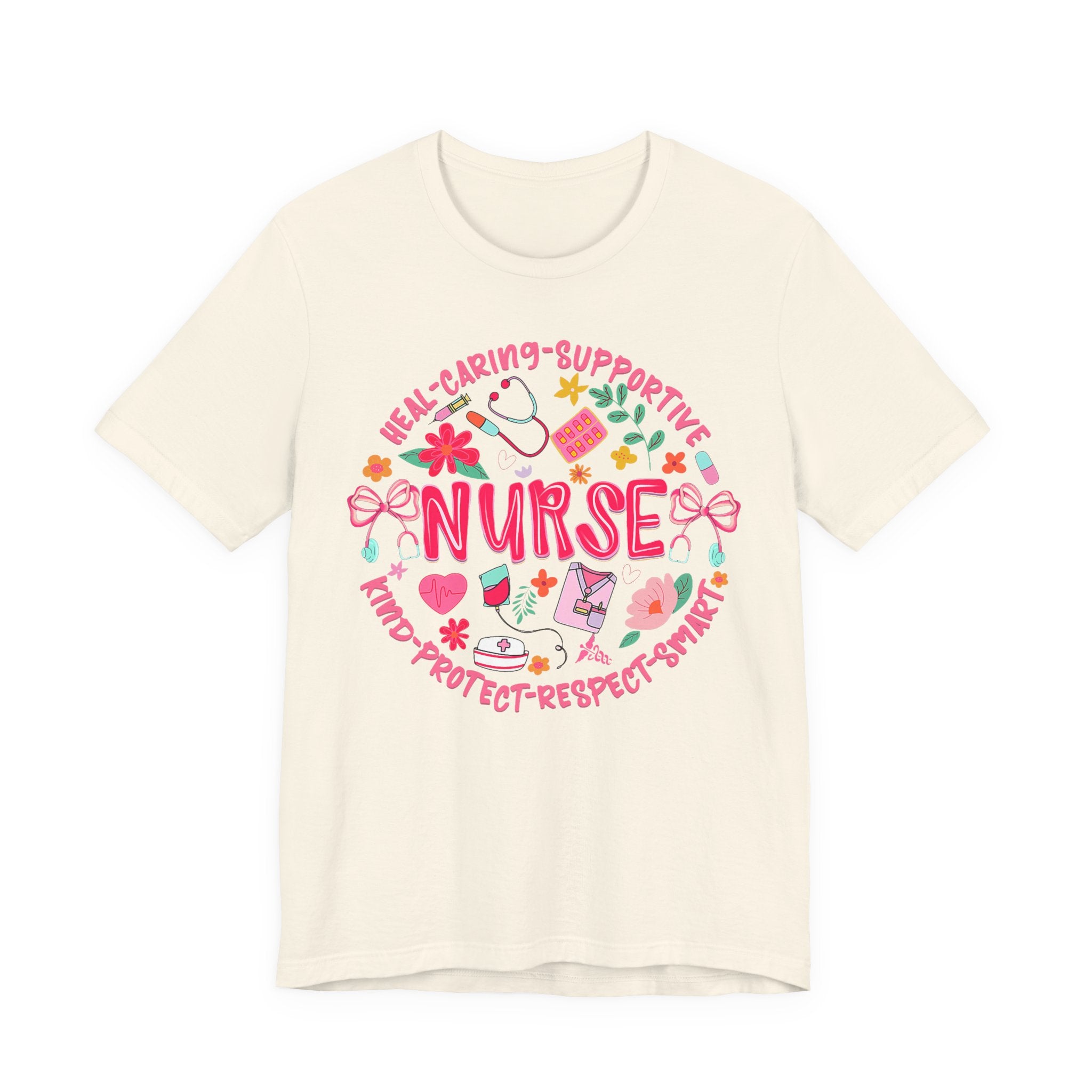 Nurse Floral Badge T‑Shirt — Caring Supportive Kind Protector Tee