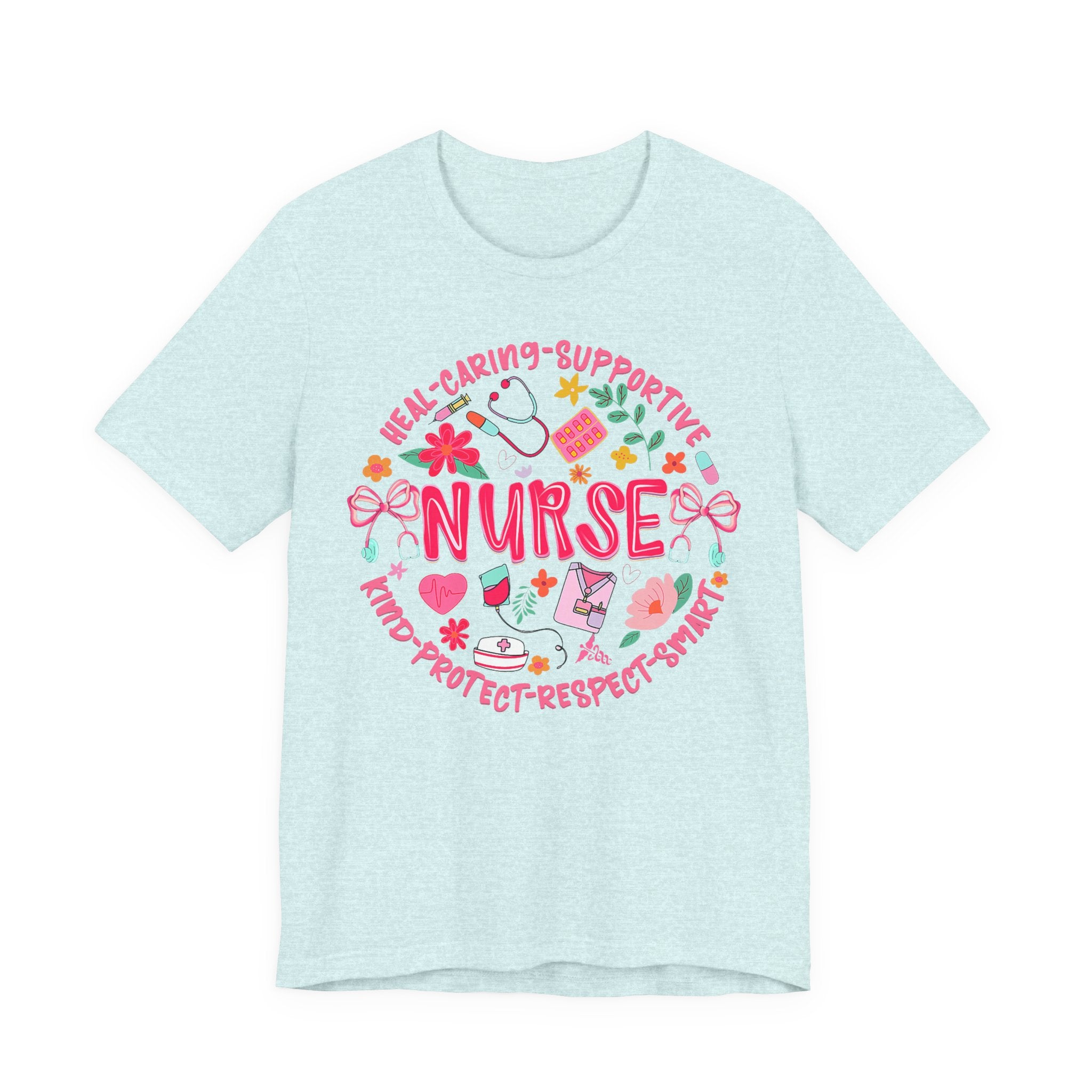 Nurse Floral Badge T‑Shirt — Caring Supportive Kind Protector Tee