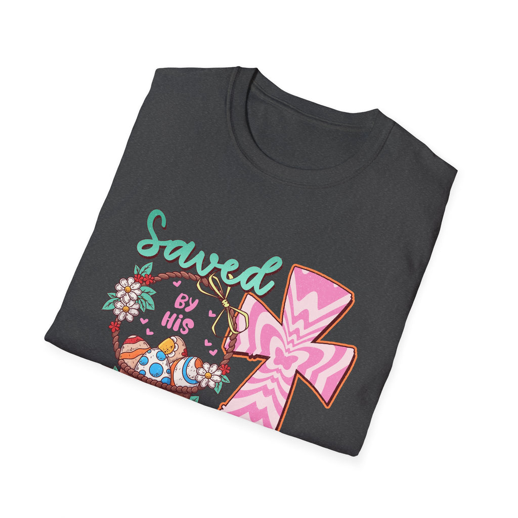 Saved By His Grace Christian T-Shirt — Colorful Cross & Floral Faith Tee