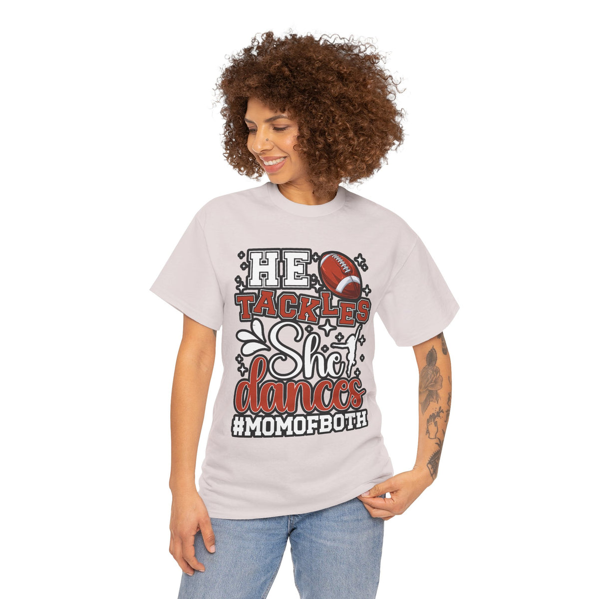 Mom of Both Football & Dance T-Shirt – "He Tackles, She Dances" #MOMOFBOTH
