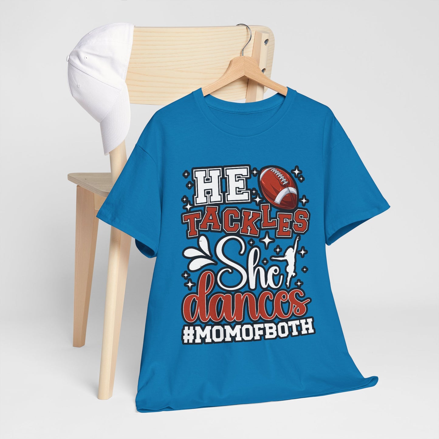 Mom of Both Football & Dance T-Shirt – "He Tackles, She Dances" #MOMOFBOTH