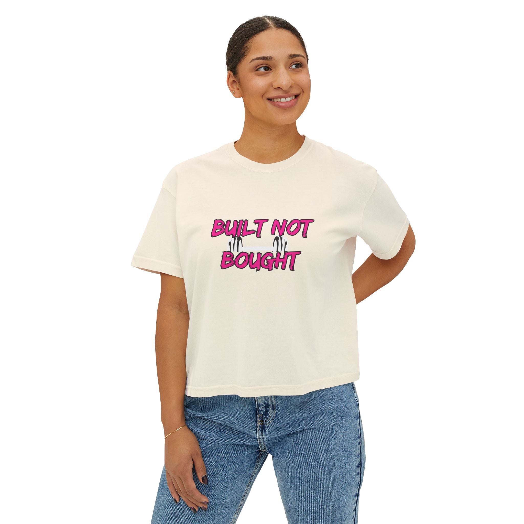 Built Not Bought Women's Boxy Tee — Strength Training Workout Shirt